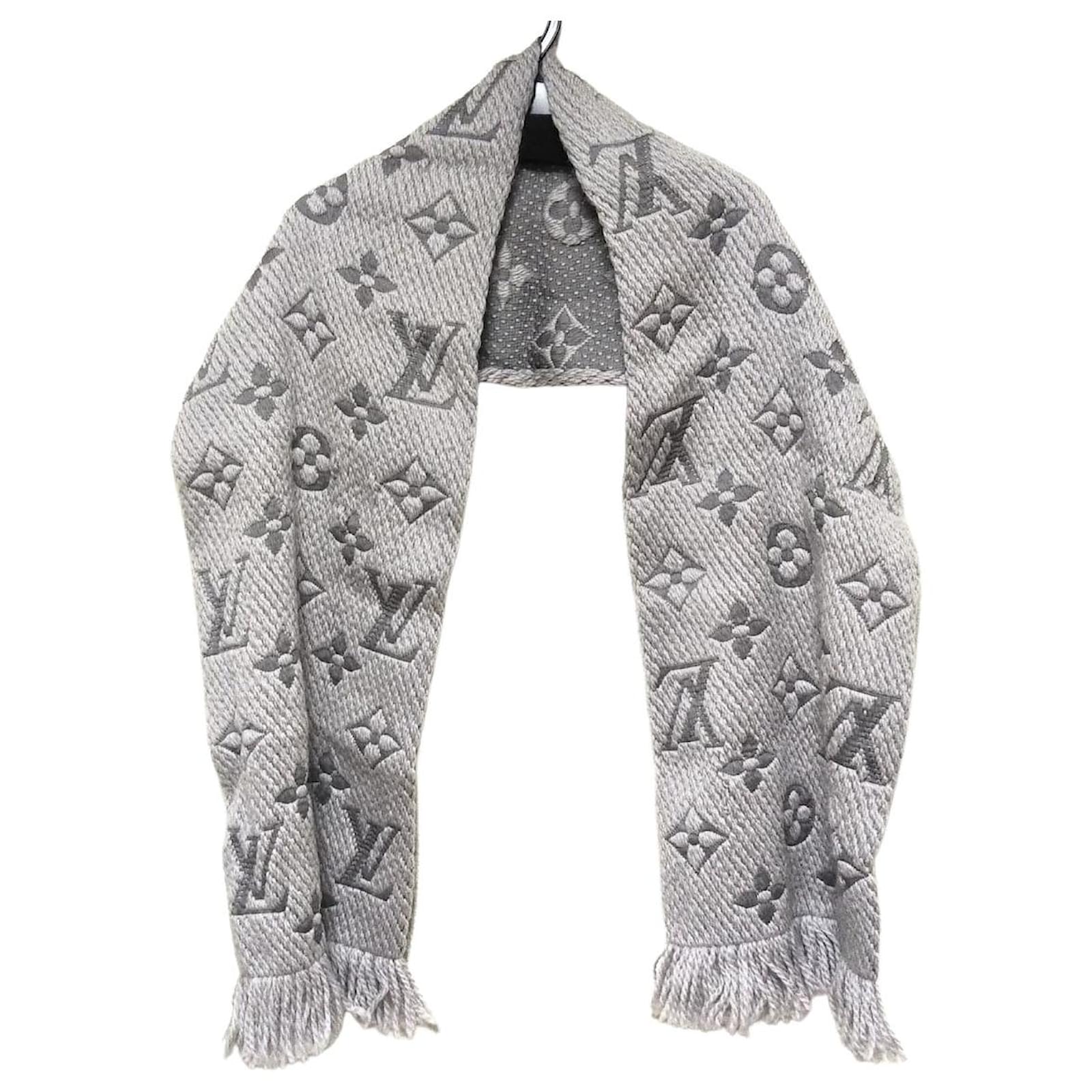 LOUIS VUITTON Wool Silk Logomania Scarf Charcoal Grey