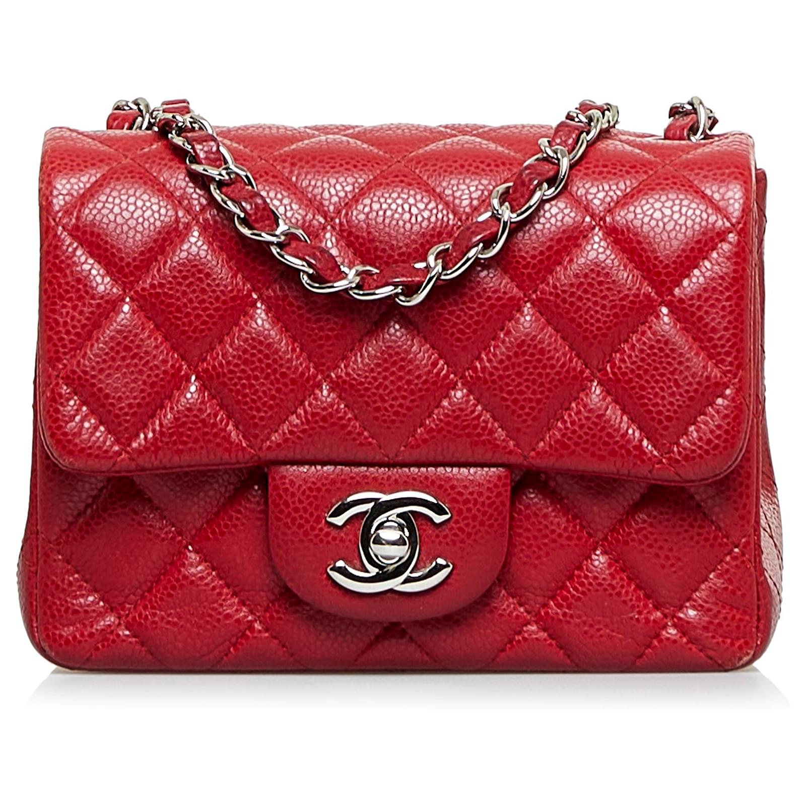 Chanel Red Classic Mini Square Caviar Single Flap Leather ref.959477 - Joli  Closet