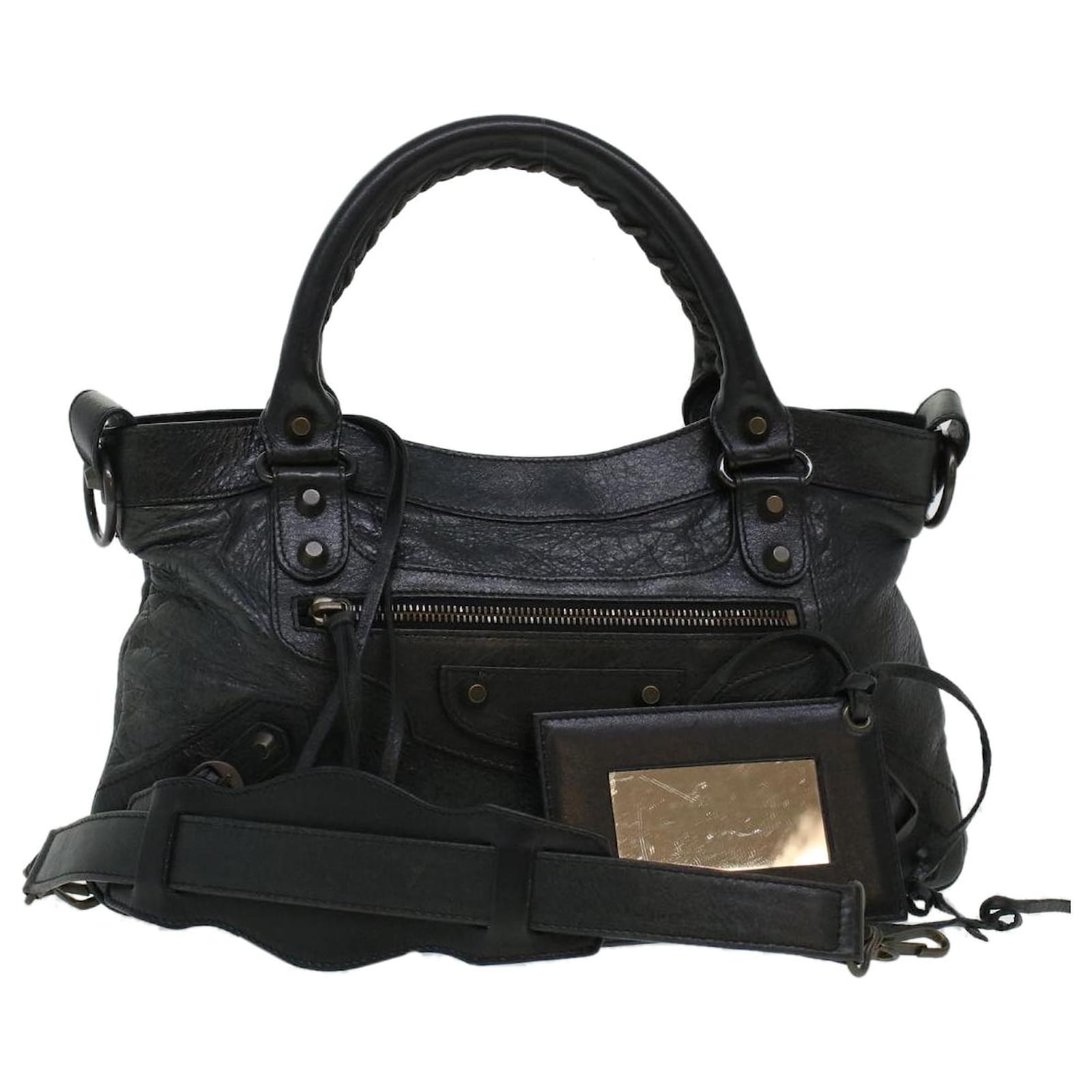BALENCIAGA The first Hand Bag Leather 2way Black 103208 Auth