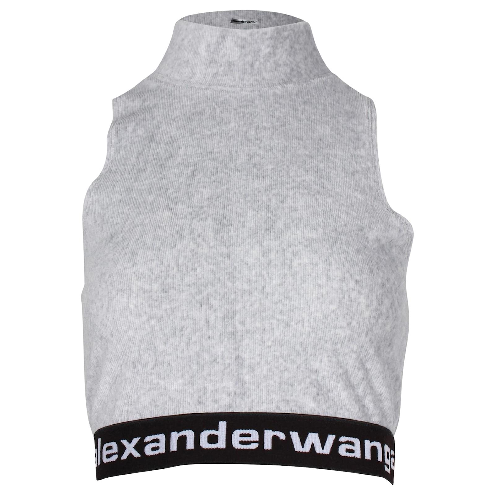 Alexander Wang alexanderwang.t Logo Mock Neck Tank Top in Grey Cotton  ref.960199 - Joli Closet