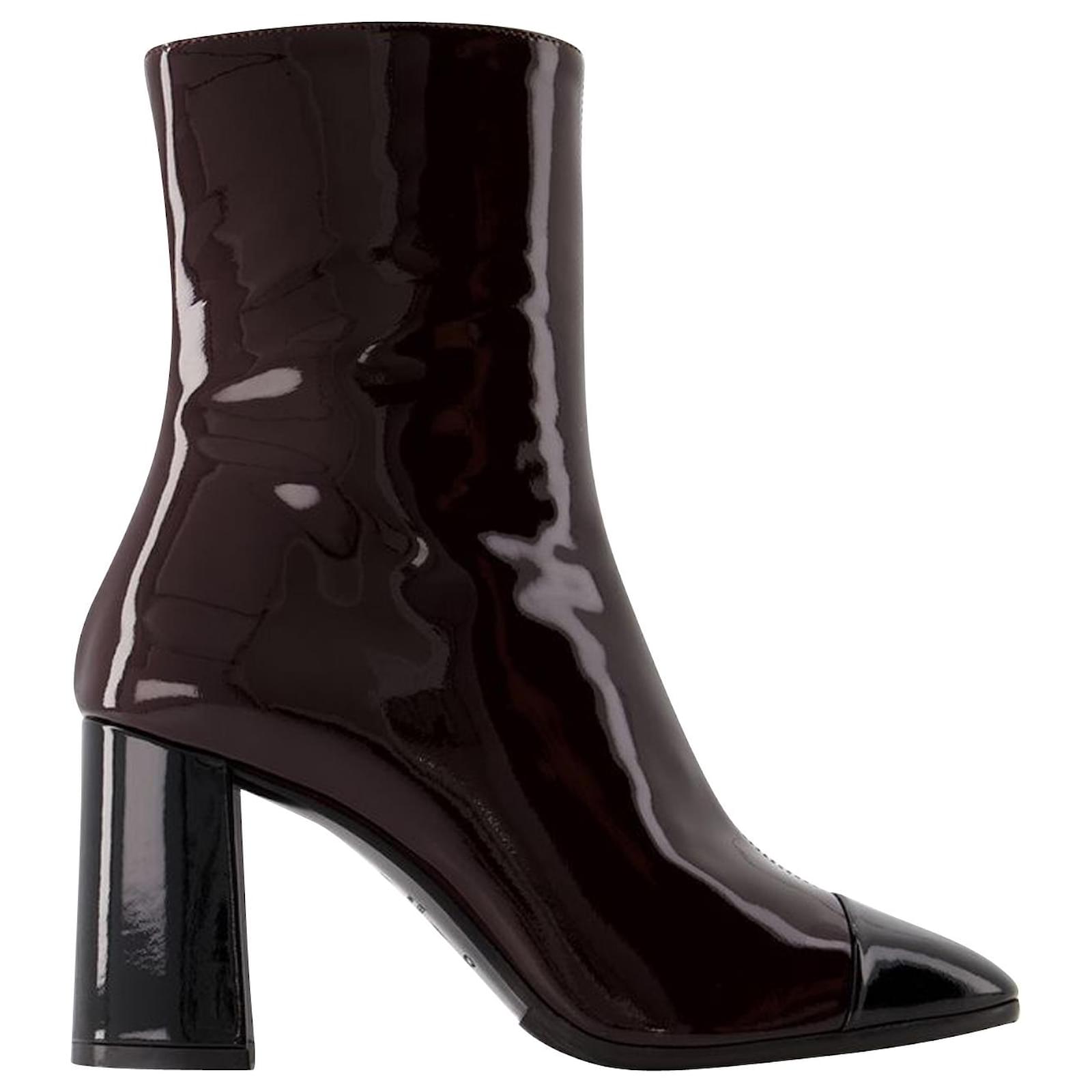 Bottines Donna Carel Cuir Verni Marron/black