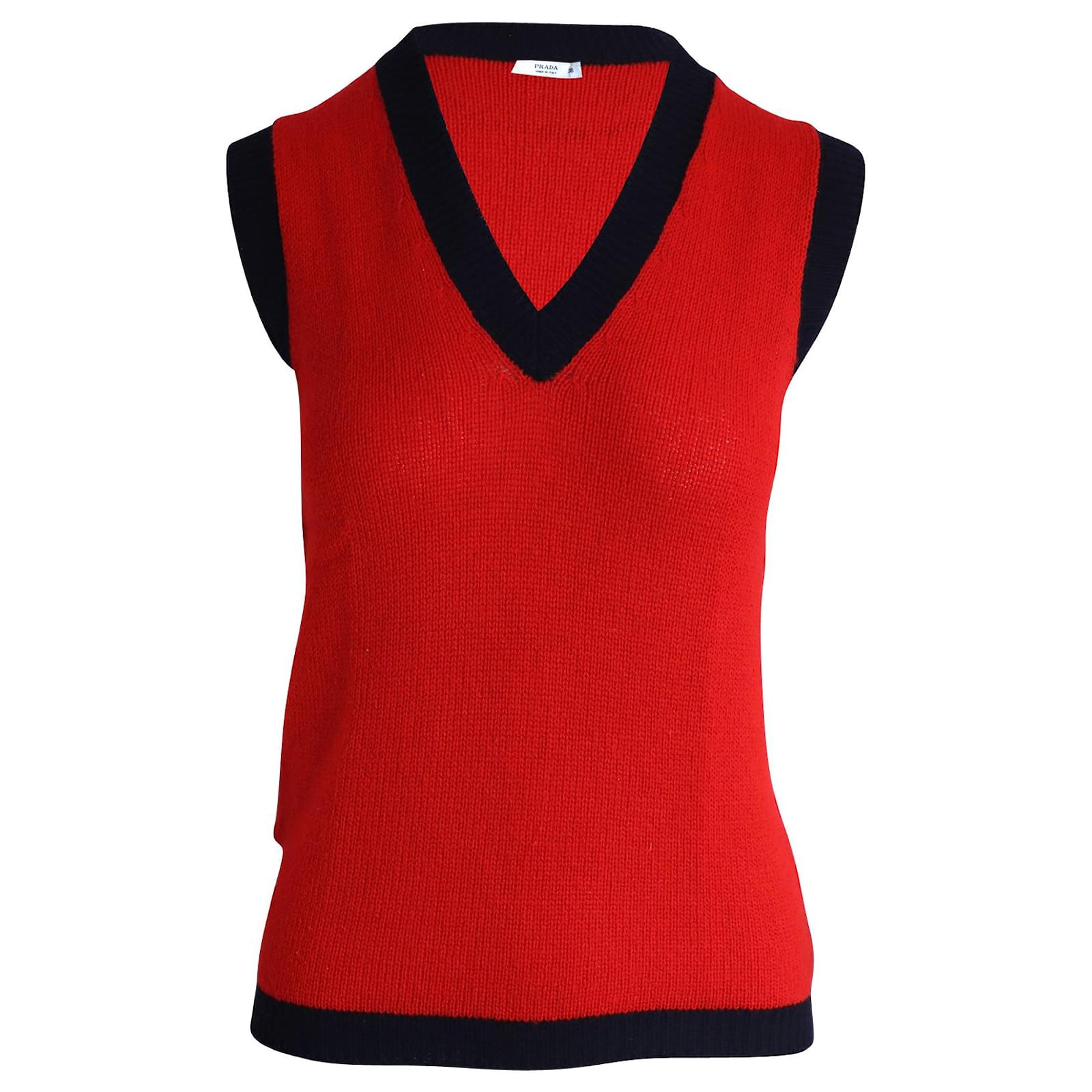 Prada Maglione Gilet con Scollo a V in Cashmere Rosso