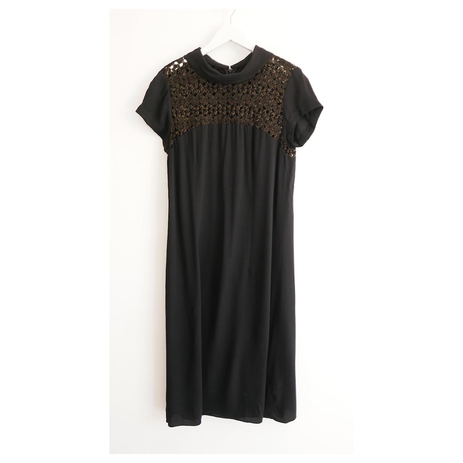 L'Agence L'Agence Crochet Yoke Black Dress Rayon ref.960521 - Joli Closet