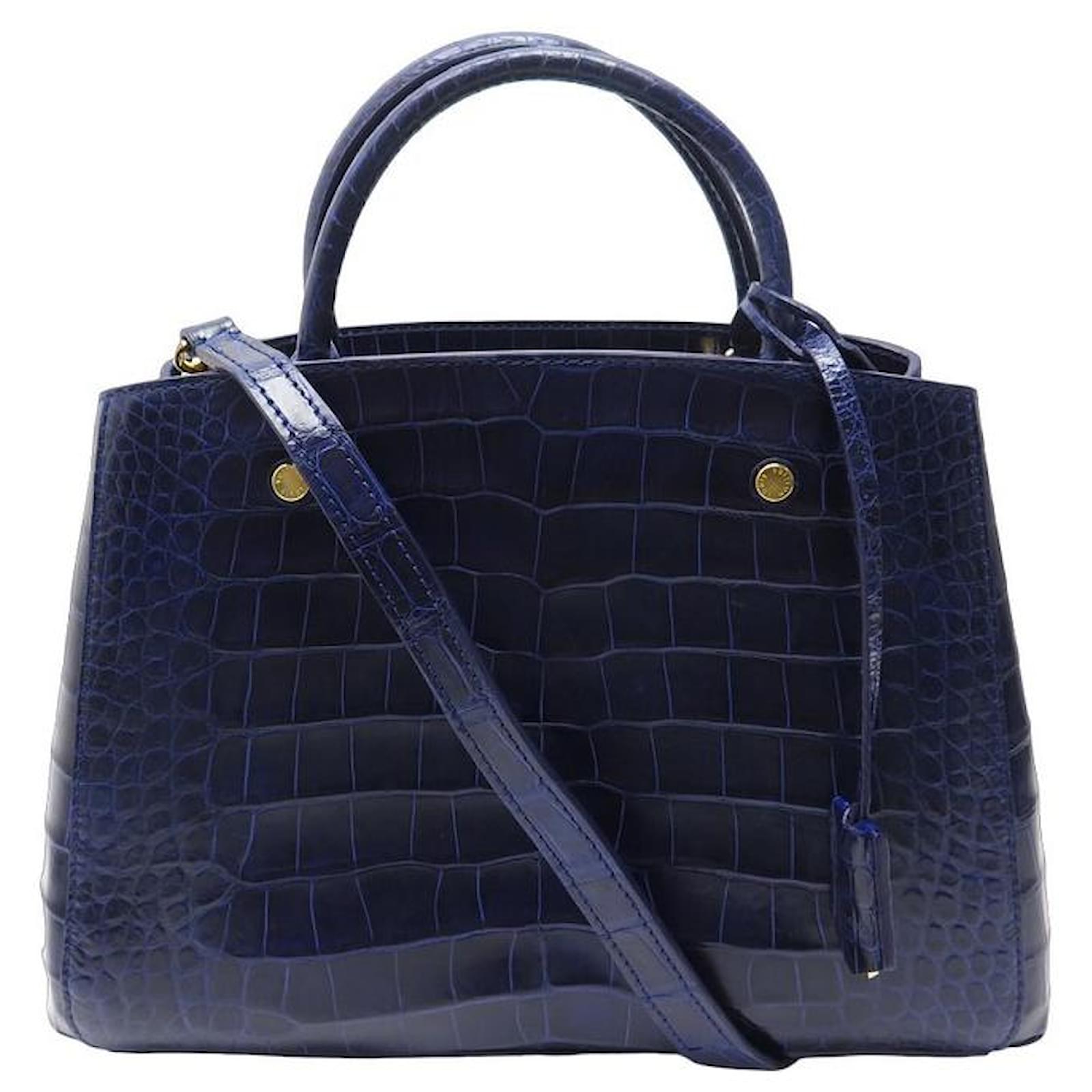 Handbags Louis Vuitton Louis Vuitton Montaigne mm Navy Blue Crocodile Leather Purse Hand Bag