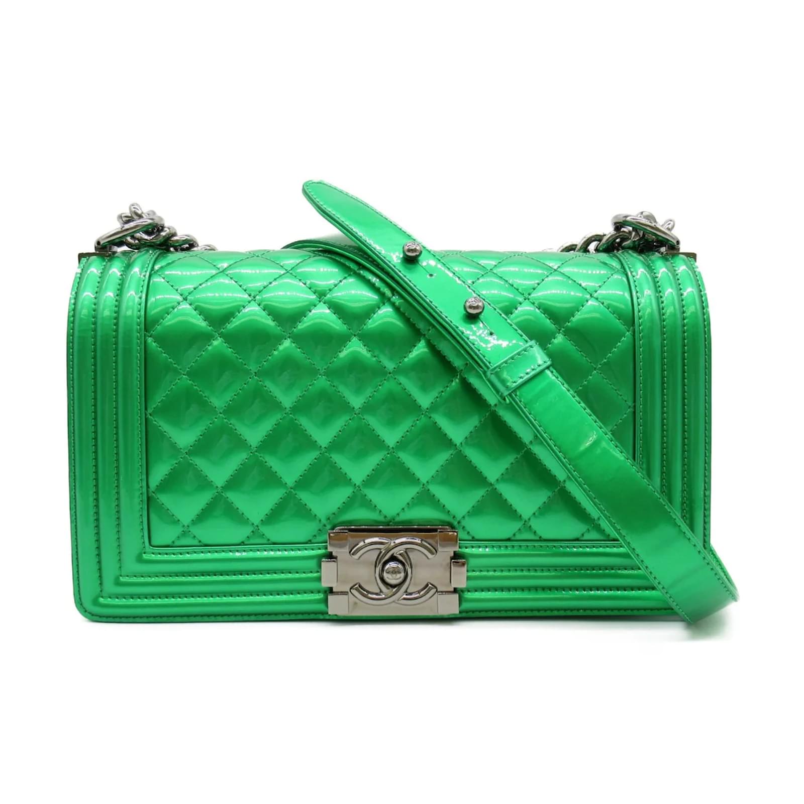 Chanel Medium Classic Patent Le Boy Flap Bag Green Enamel ref