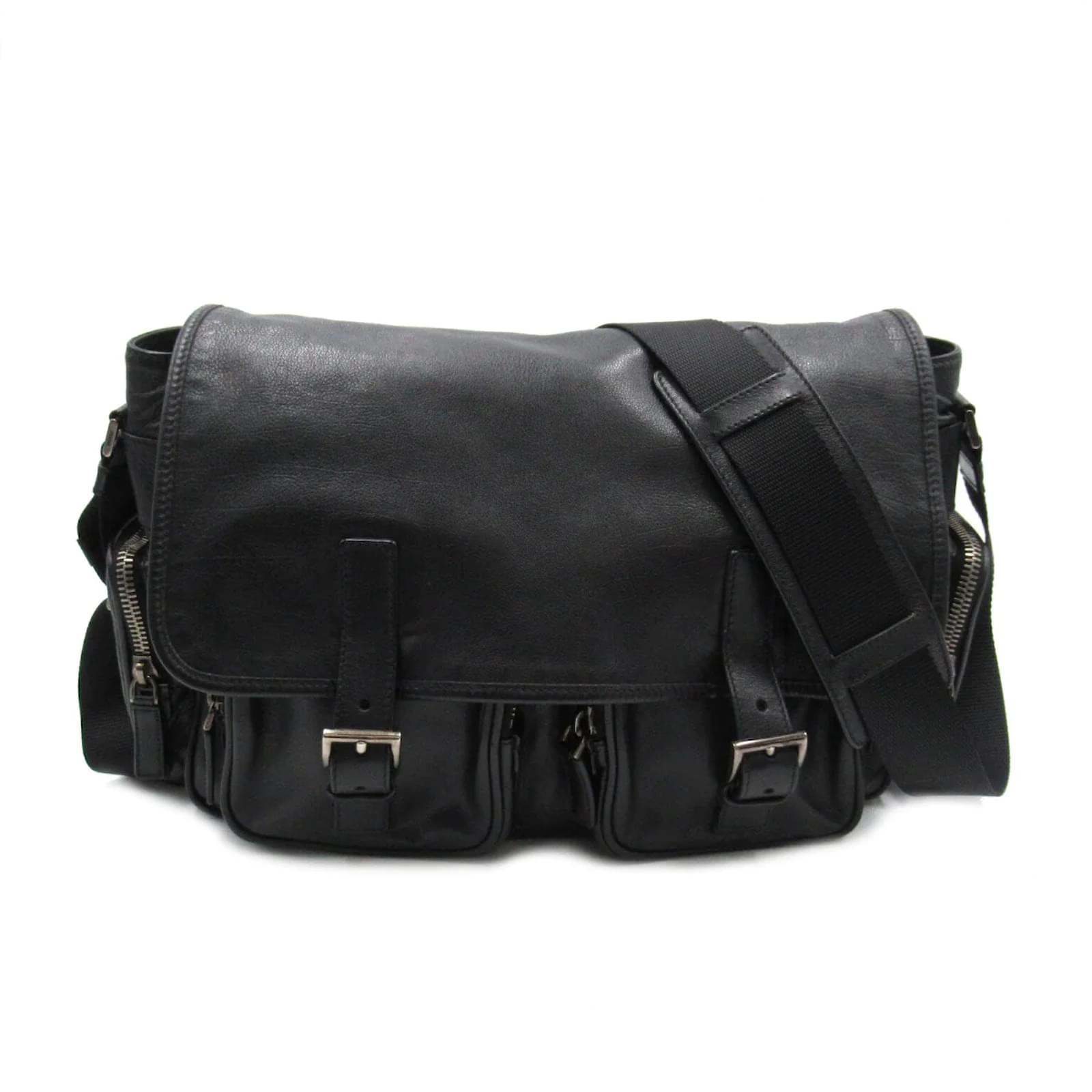 Prada Black Leather Messenger Bag Men