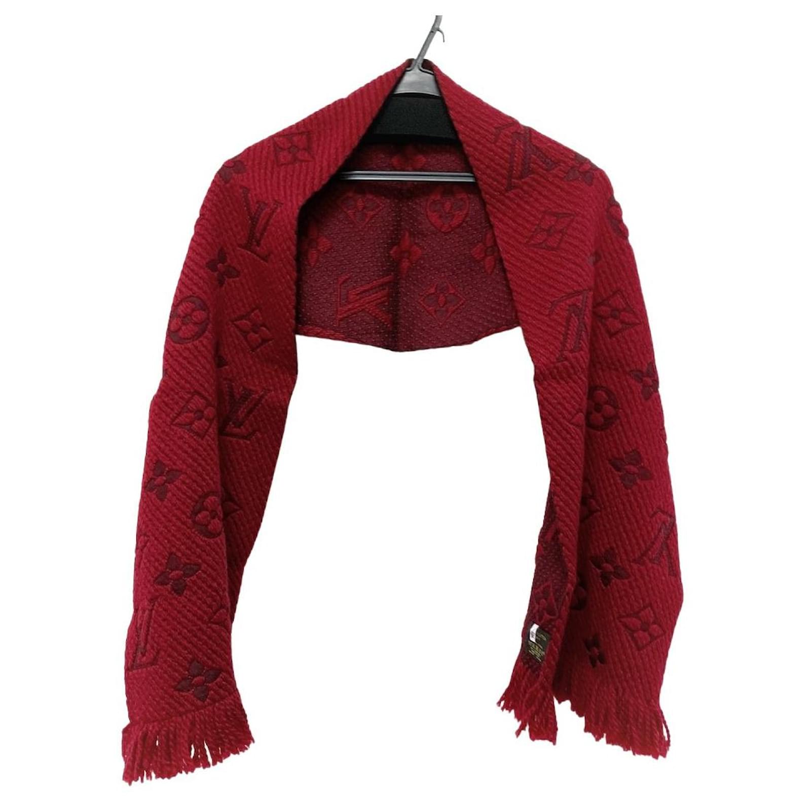 LOUIS VUITTON Logomania Ruby Red Wool Silk Scarf