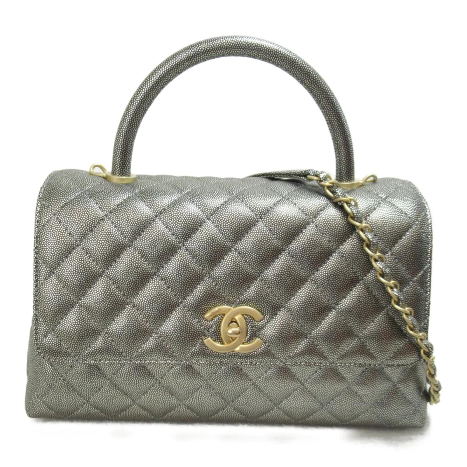 Chanel CC Quilted Caviar Coco Handle Flap Bag Silvery Leather ref.961694 -  Joli Closet