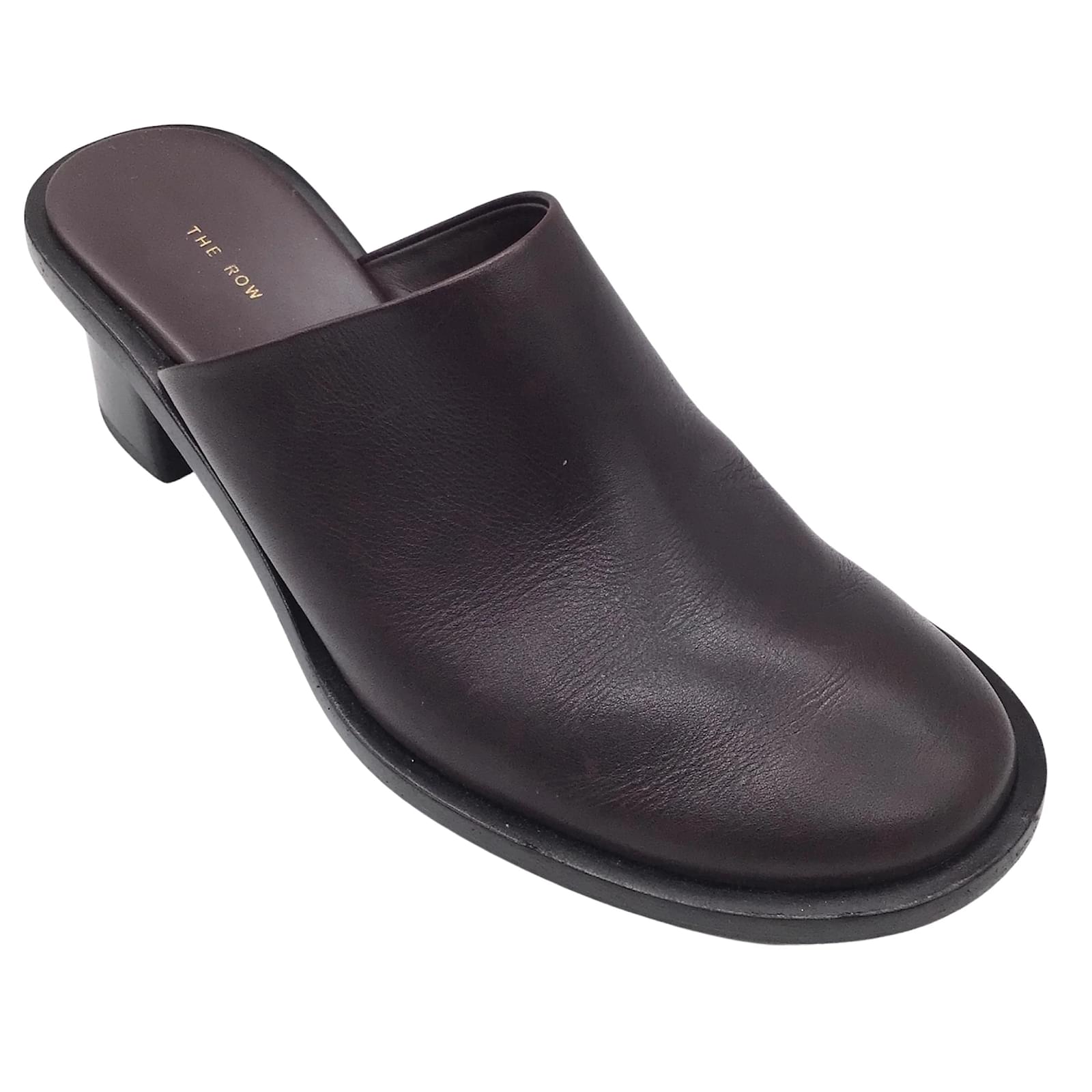 The Row Dark Brown Leather Mules