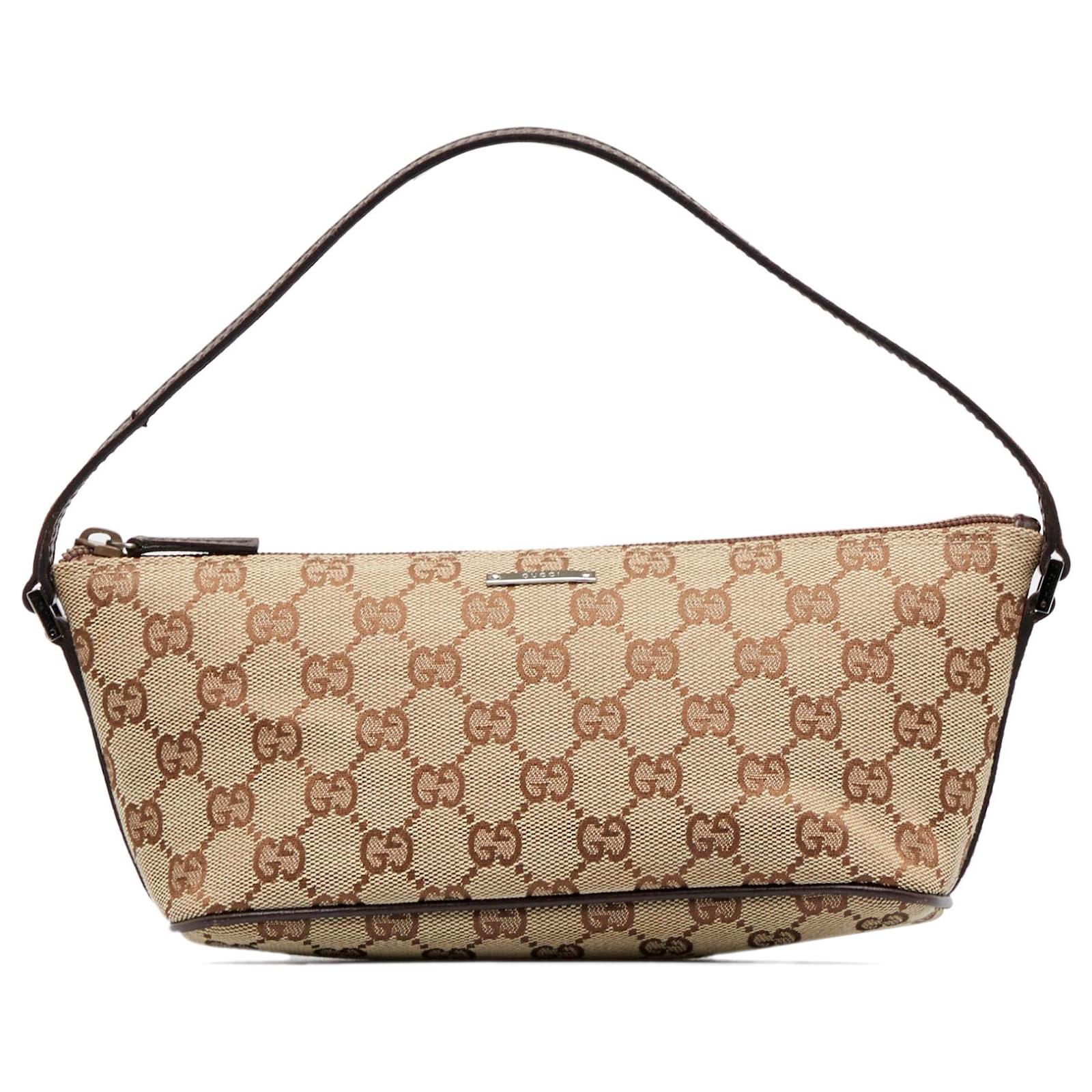 Gucci Beige/Brown GG Canvas and Leather Boat Pochette Bag Gucci