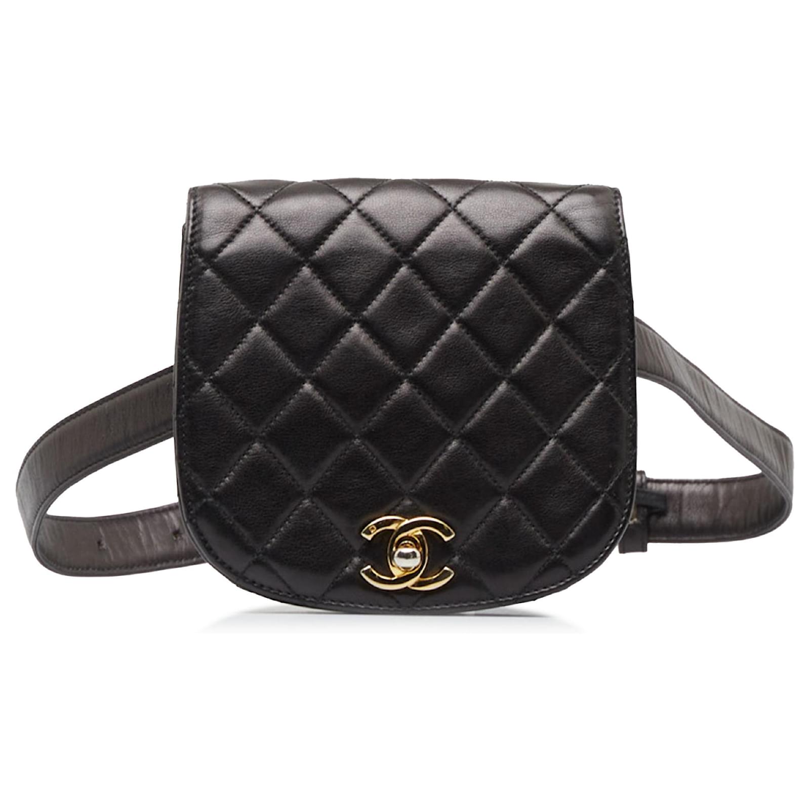 CHANEL Caviar Camellia Embossed Chain Belt Bag Black 628642