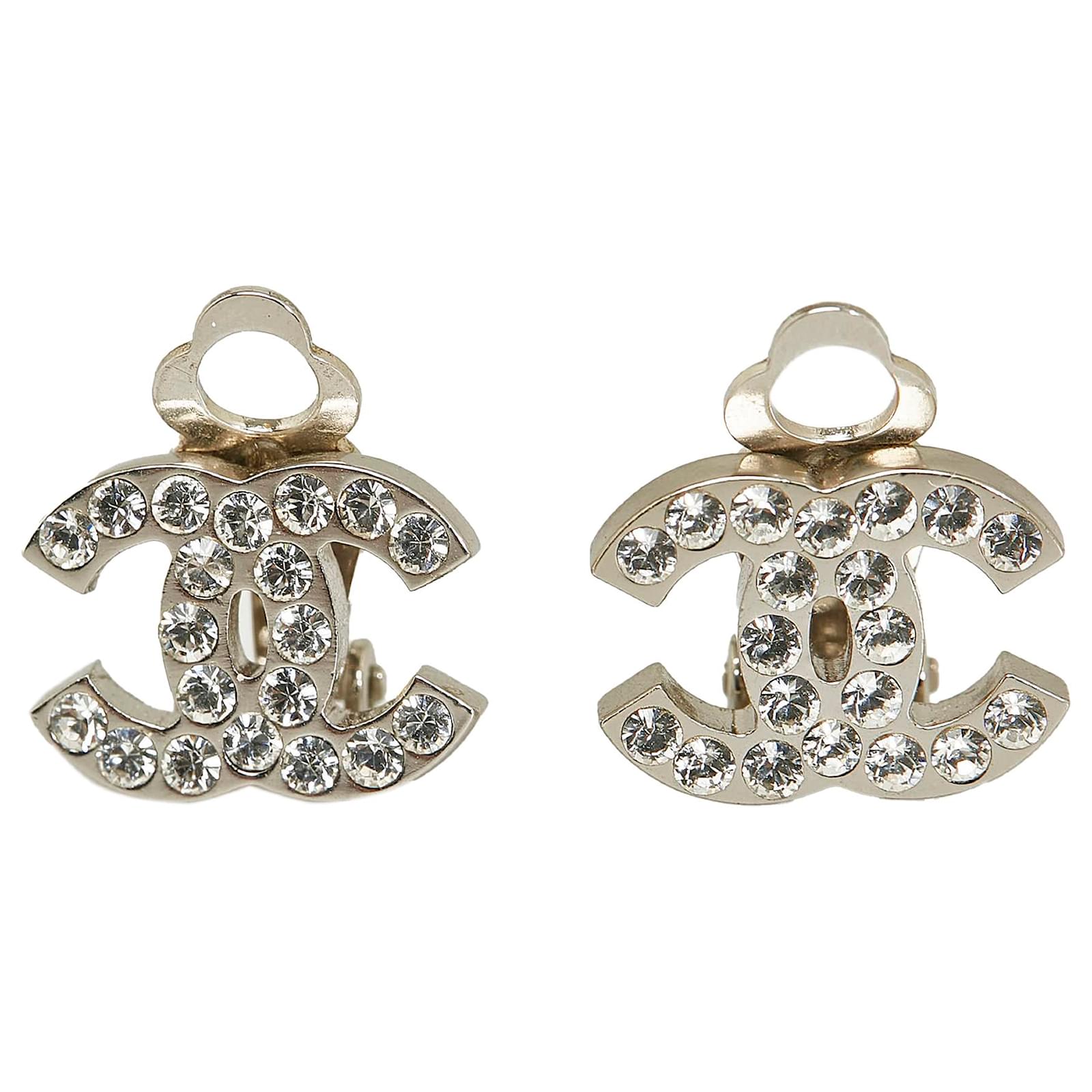 Auth Vintage Chanel stud earrings CC logo double C No.5 rhinestone dan