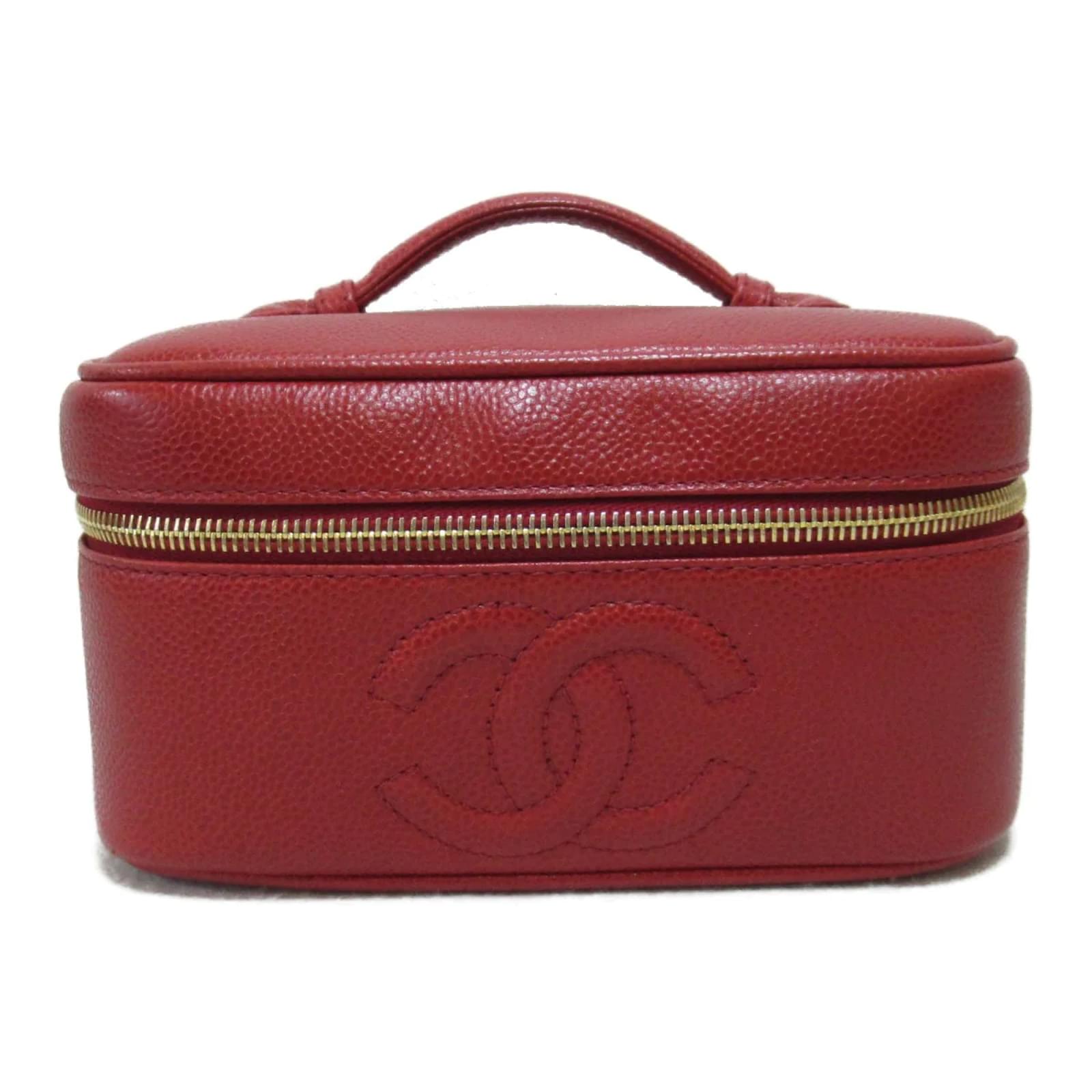 Red Chanel Caviar CC Lunch Box Vanity Case Bag