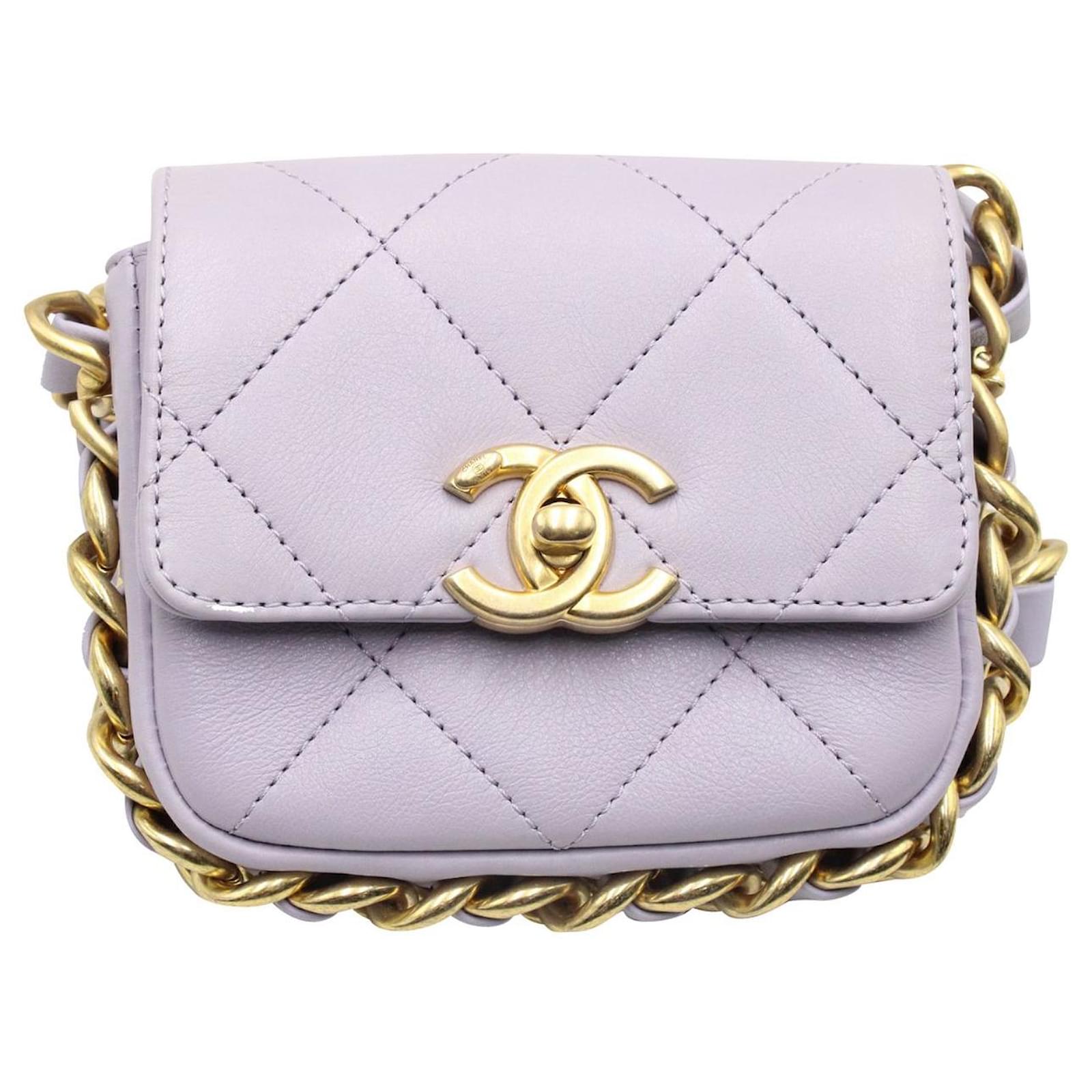 Handbags Chanel Chanel Mini Framing Chain Flap Bag in Purple Leather Size Unique Inter