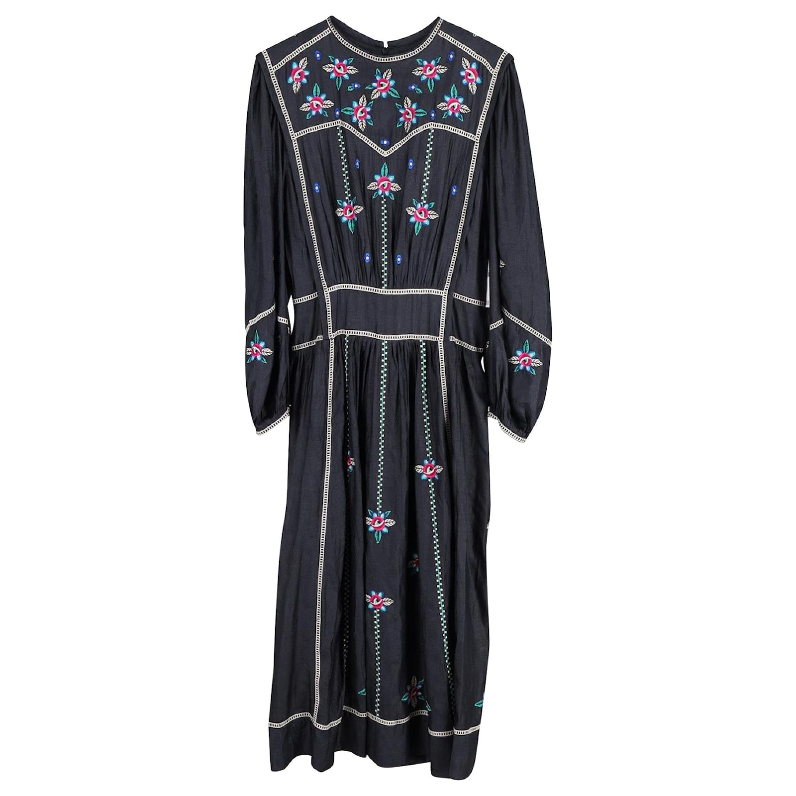 Isabel Marant Caroline Floral-embroidered Midi Dress in Black Silk ref ...