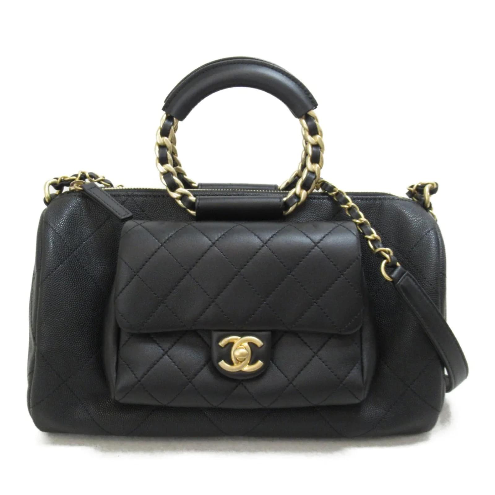 Chanel CC Quilted Caviar In The Loop Bowling Bag Black Leather ref
