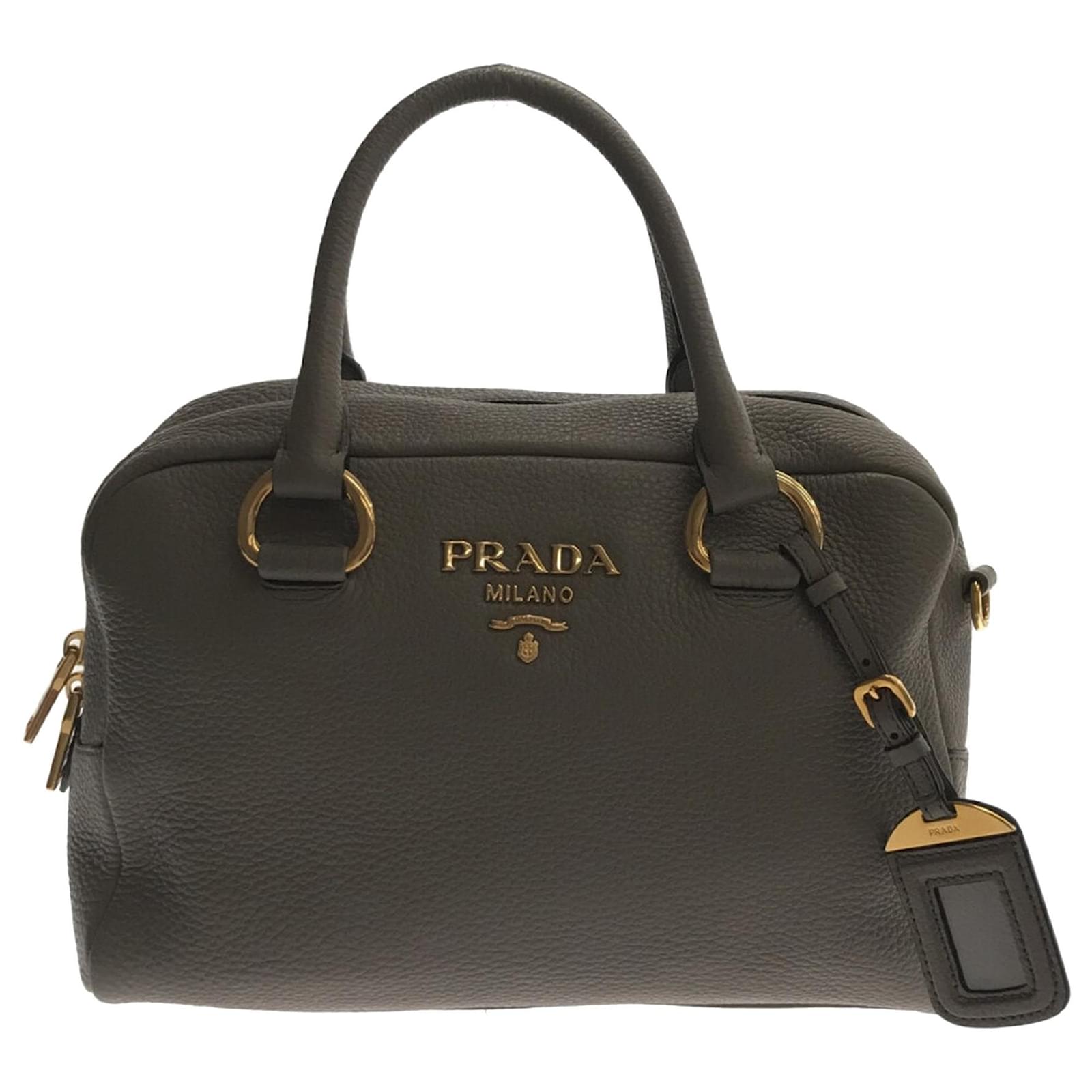 Prada Gray Vitello Phenix Bauletto Grey Leather Pony-style