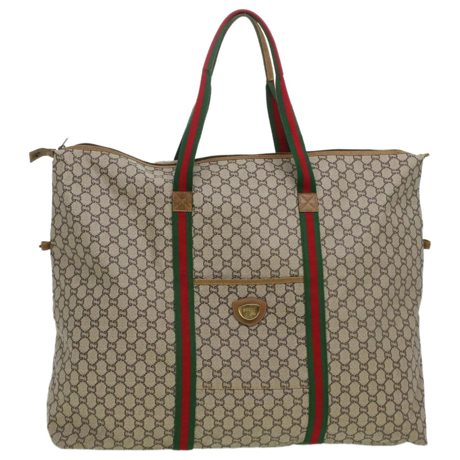 AUTHENTIC Gucci Boston Vintage Bag Beige/Brown Leather Canvas