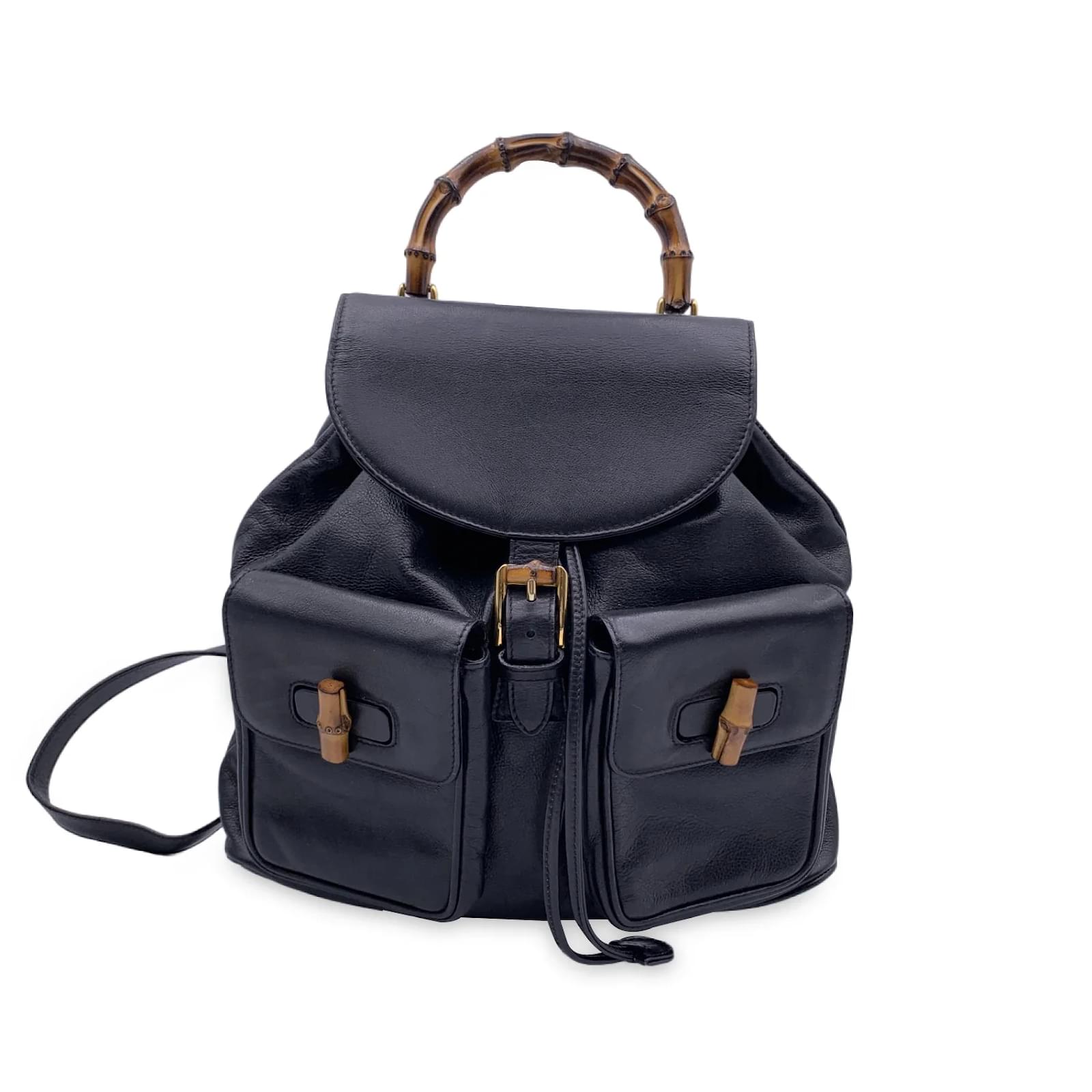 GUCCI BLACK LEATHER BAMBOO SHERRY LINE BACKPACK