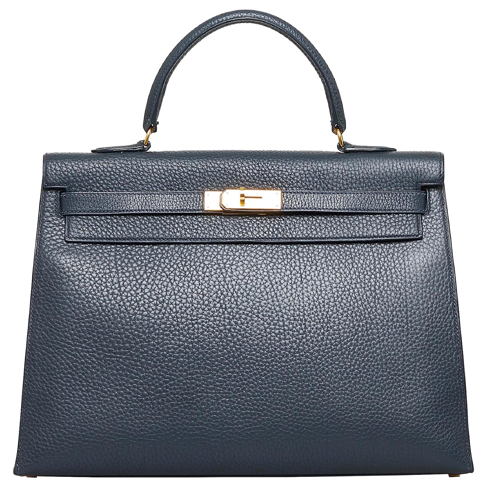 Hermès Hermes Blue Fjord Kelly 35 Navy blue Leather Pony-style calfskin ...