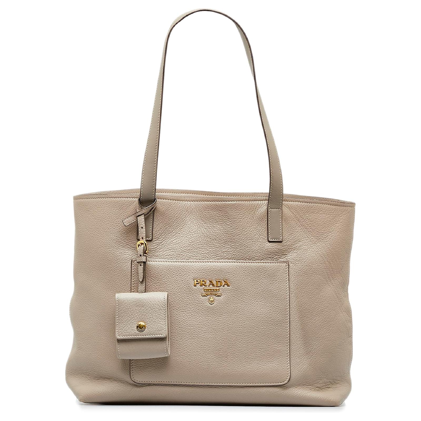  Prada Women's Brown Vitello Phenix Shopping Tote Top