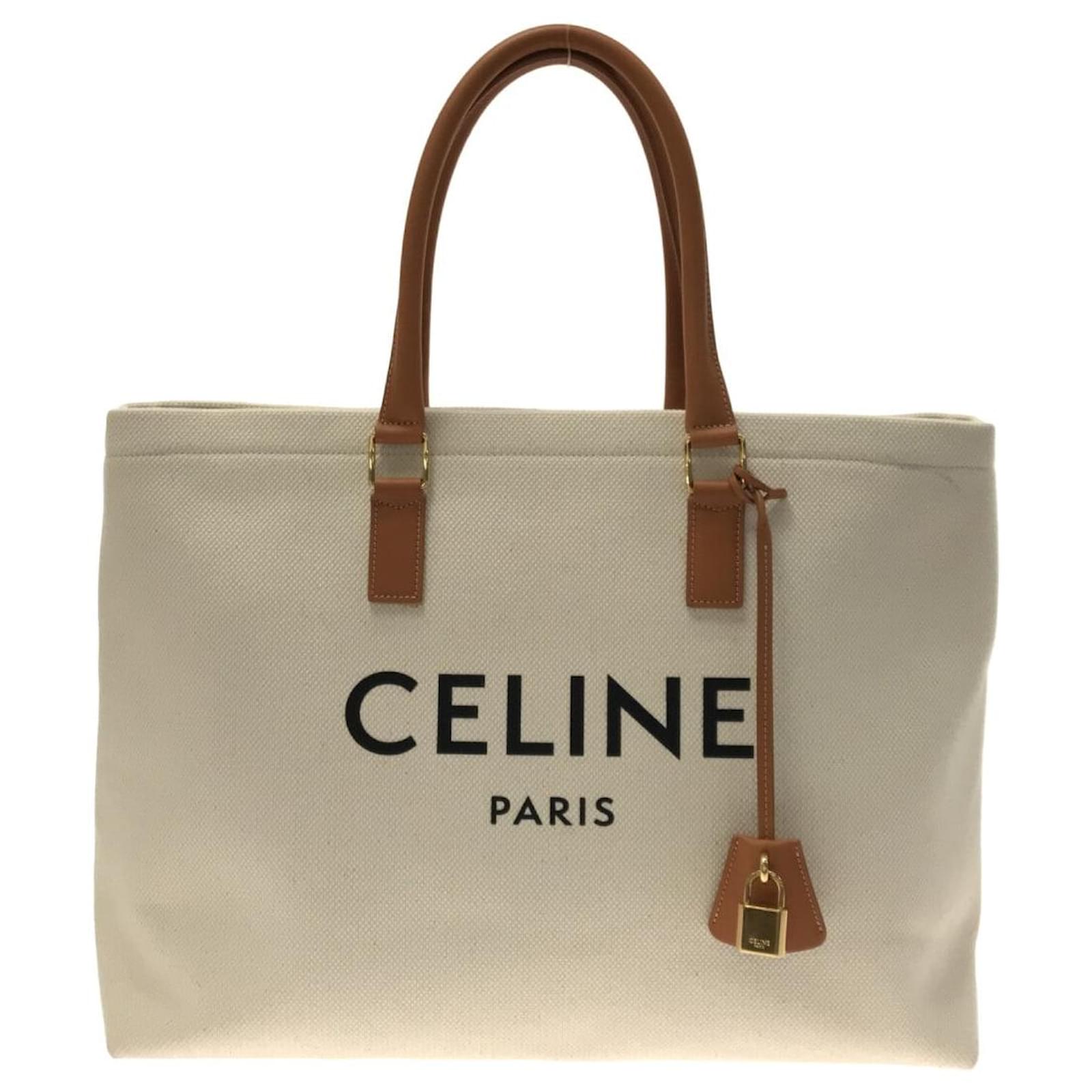 Celine Small Vertical Cabas Tote With Celine Print Natural/Tan