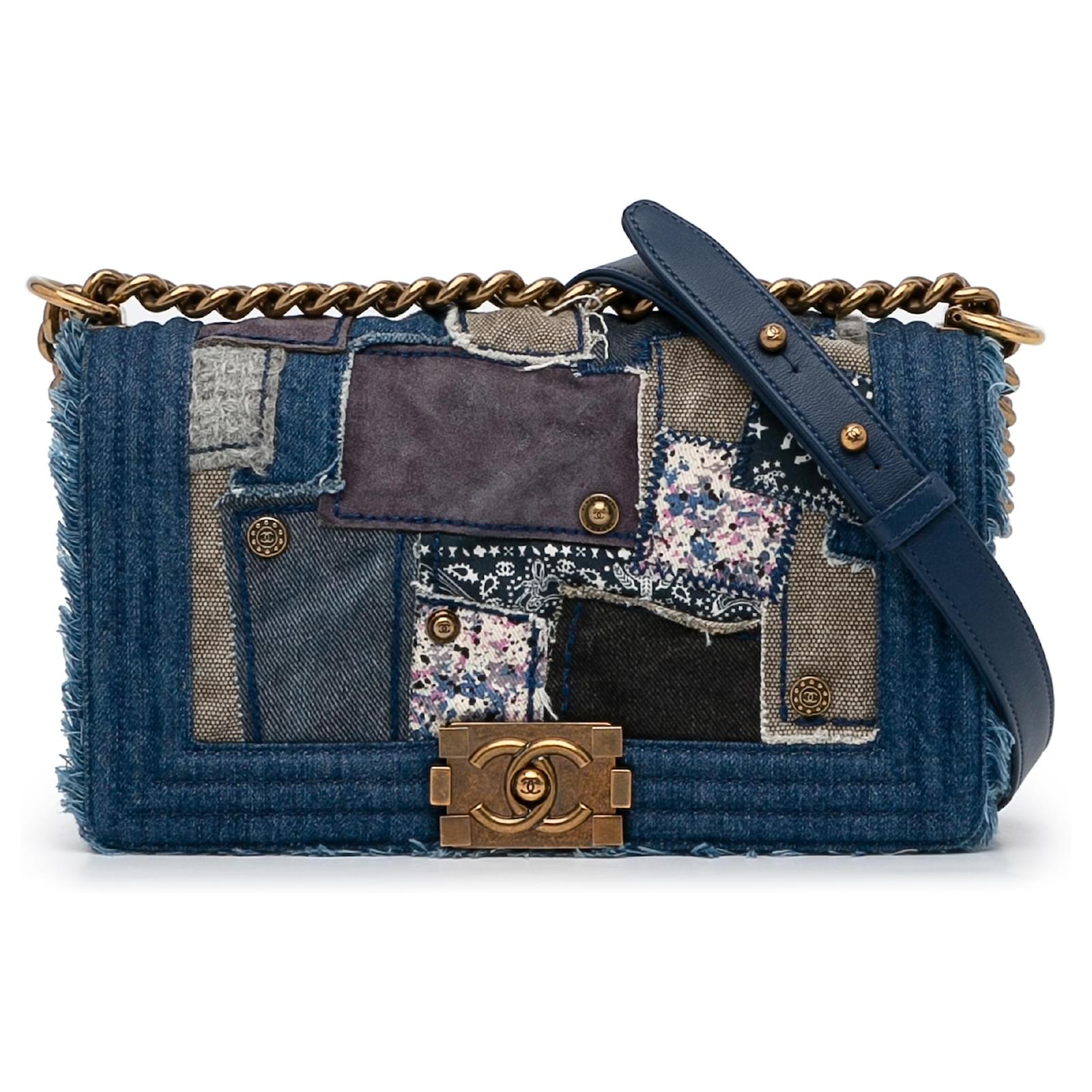 Chanel Blue Medium Denim Patchwork Boy Bag Multiple colors Cloth