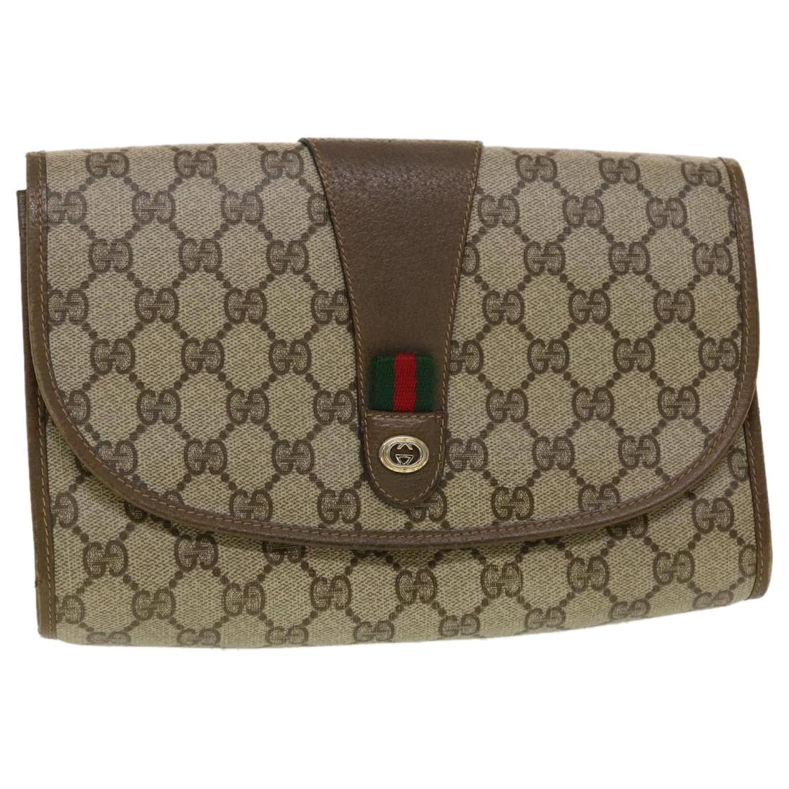 GUCCI Vintage Sherry Line GG Web PVC Canvas Leather Browns 