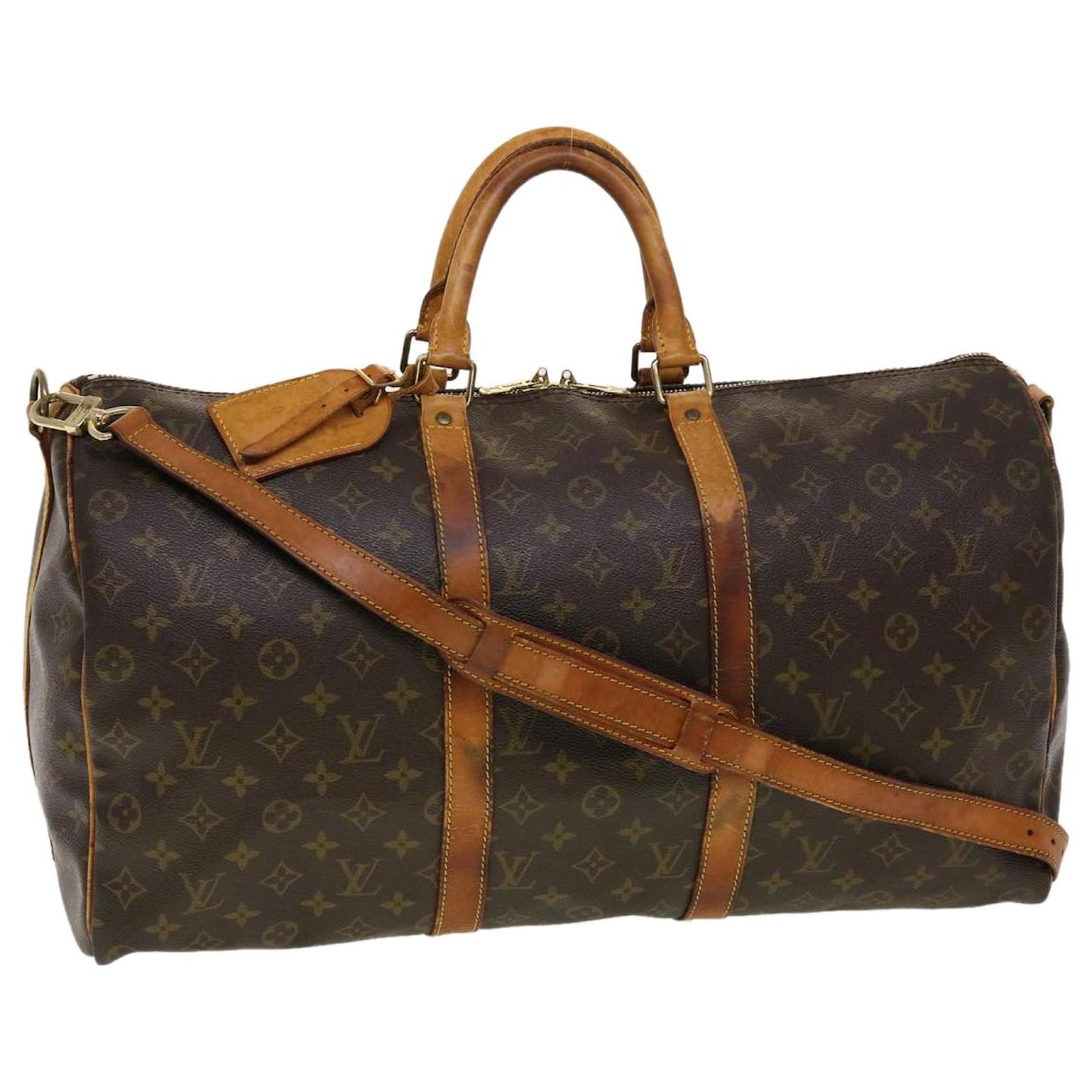 LOUIS VUITTON Leather Keepall Bandouliere 50 Handbag Shoulder