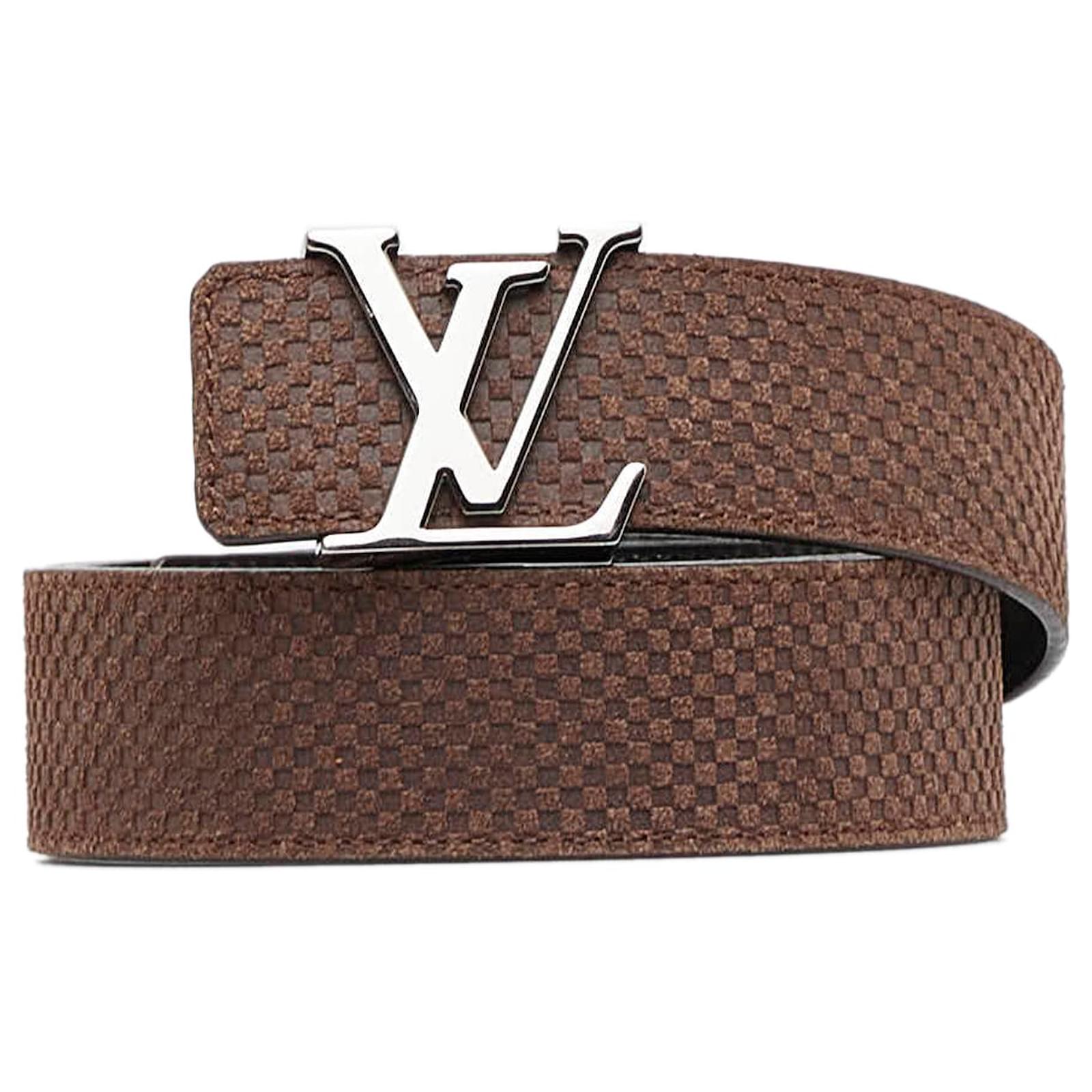 Louis Vuitton Brown Micro Damier Ebene Initiales Belt Dark brown Suede  Leather ref.965037 - Joli Closet