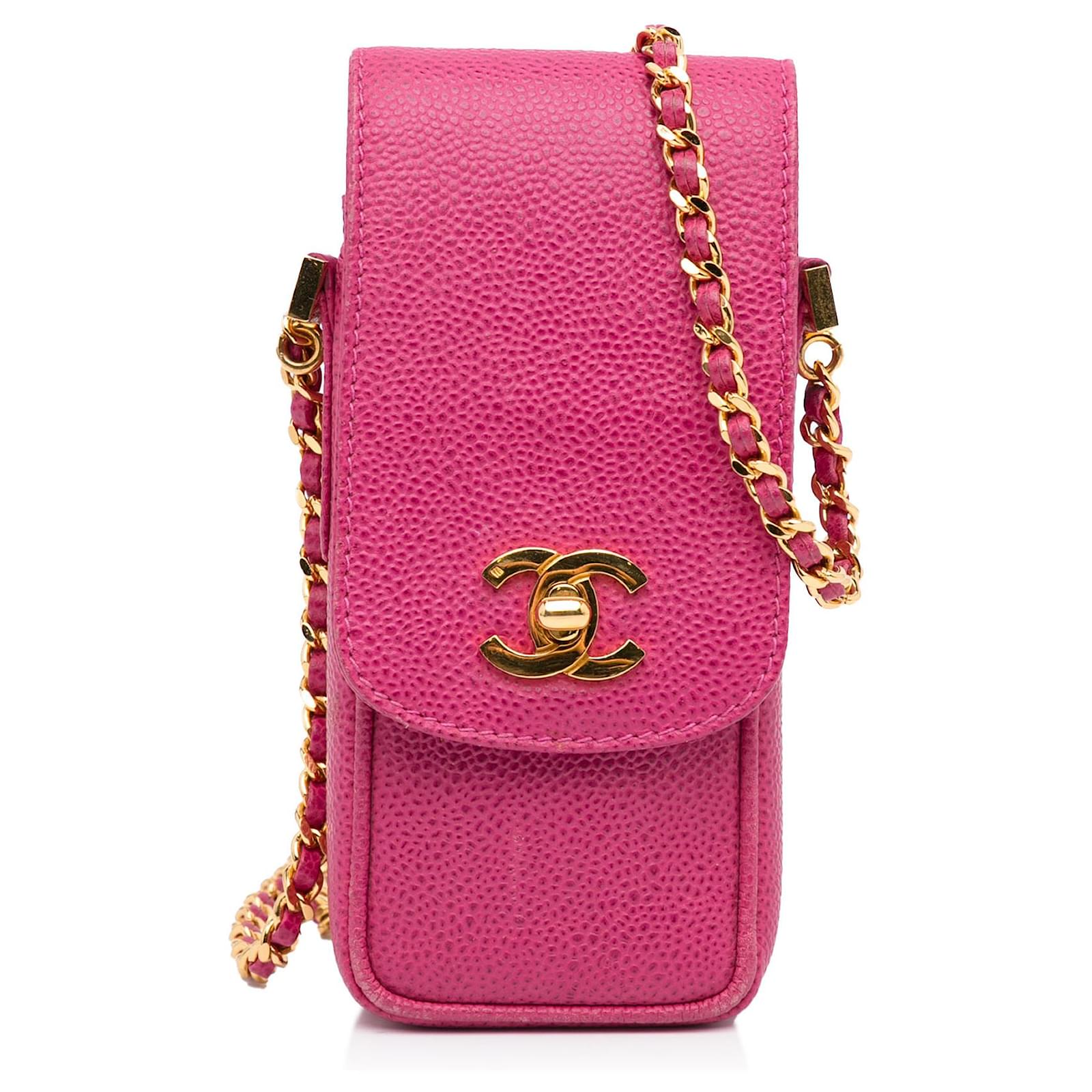 Chanel Pink CC Caviar Phone Crossbody Bag