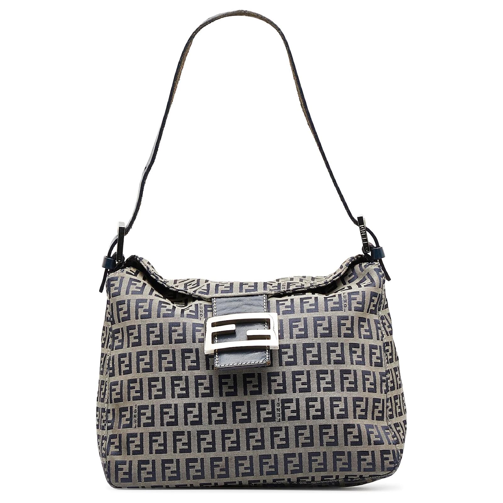 Fendi Zucchino Double Flap Baguette Shoulder Bag, Brown Canvas & Leather