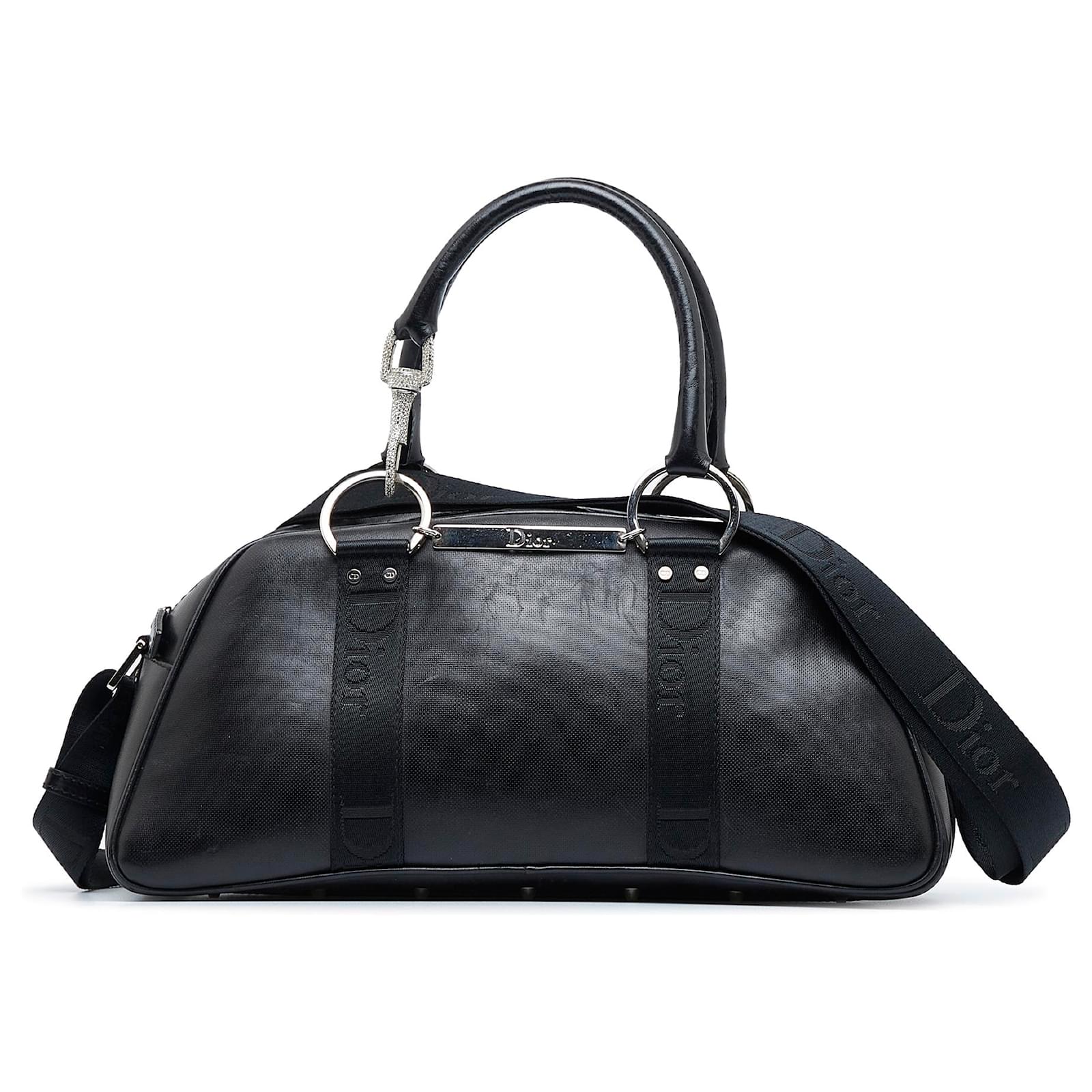 Dior Black Crystal Hook Bowling Bag Leather Pony-style