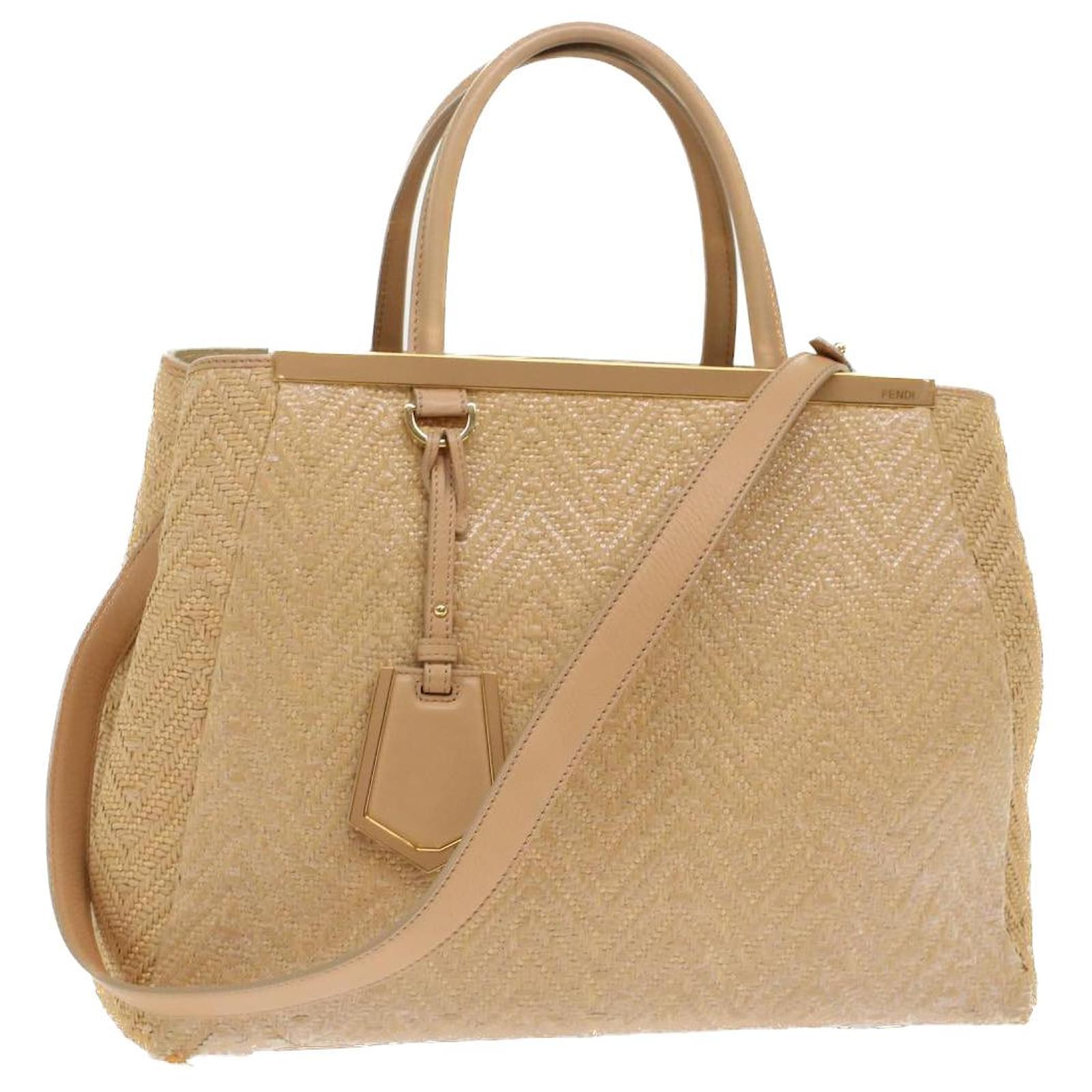 FENDI Two Joule Hand Bag Straw Beige Auth bs6299 ref.965908 - Joli Closet