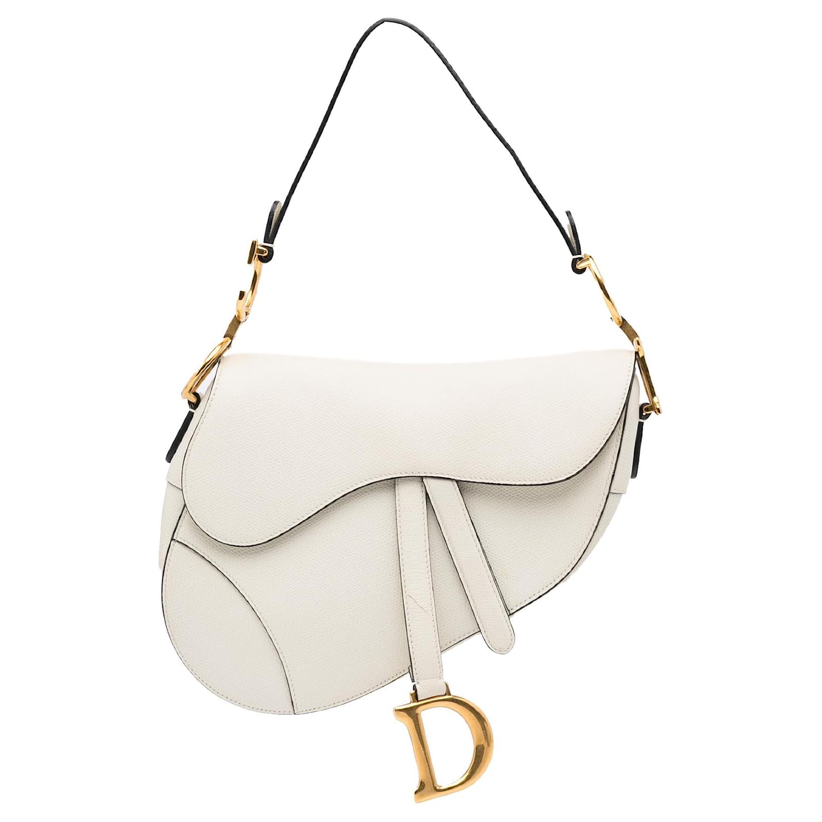 Christian Dior White Calfskin Saddle Bag Gold Hardware