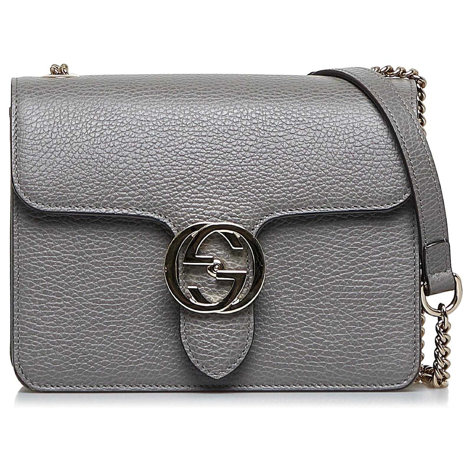 Gucci GG Dollar Calf Black Interlocking Chain Handbag Leather Bag Italy  510304