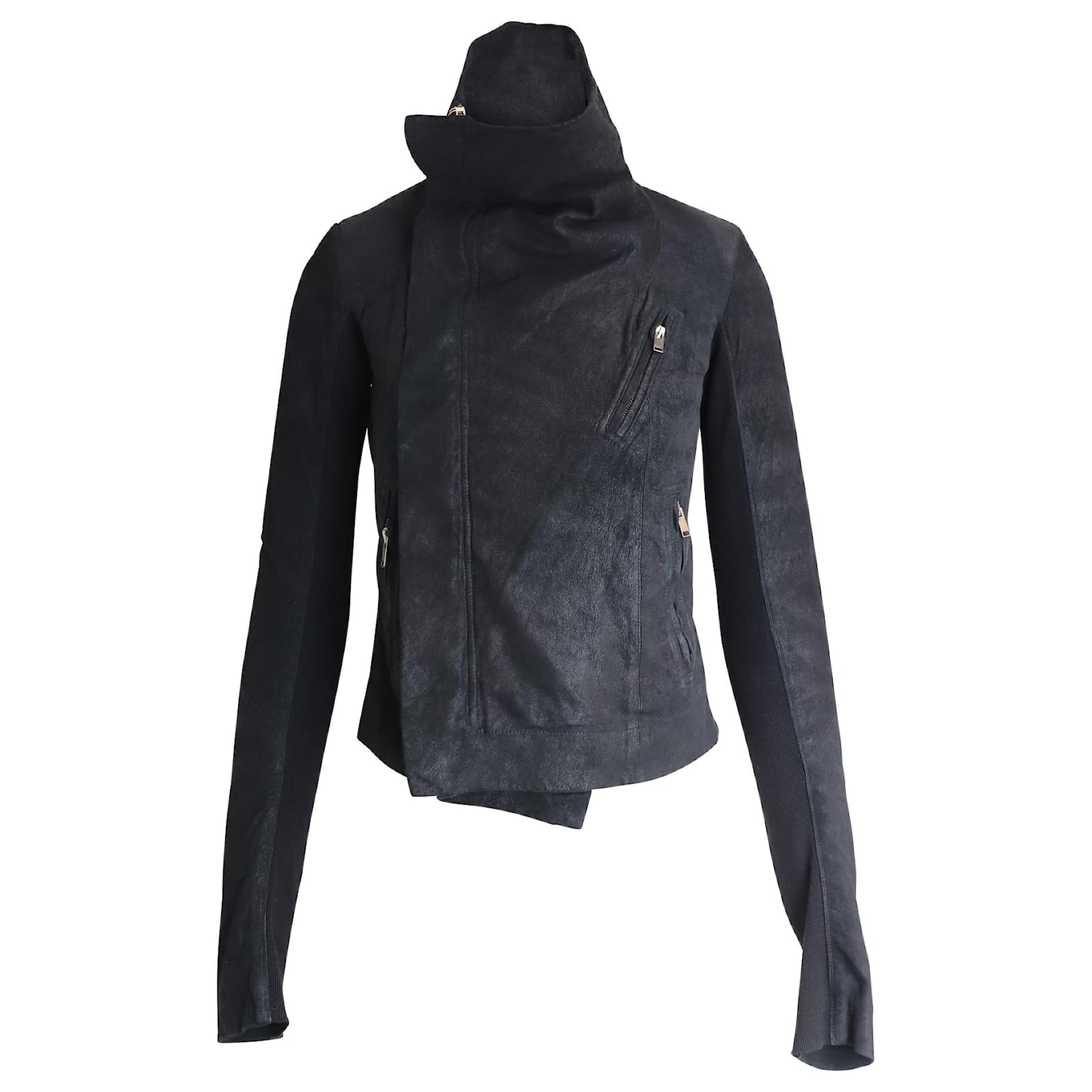 NEW Rick Owens Intarsia High Neck Leather Jacket FW11 Motocycle SMALL | eBay