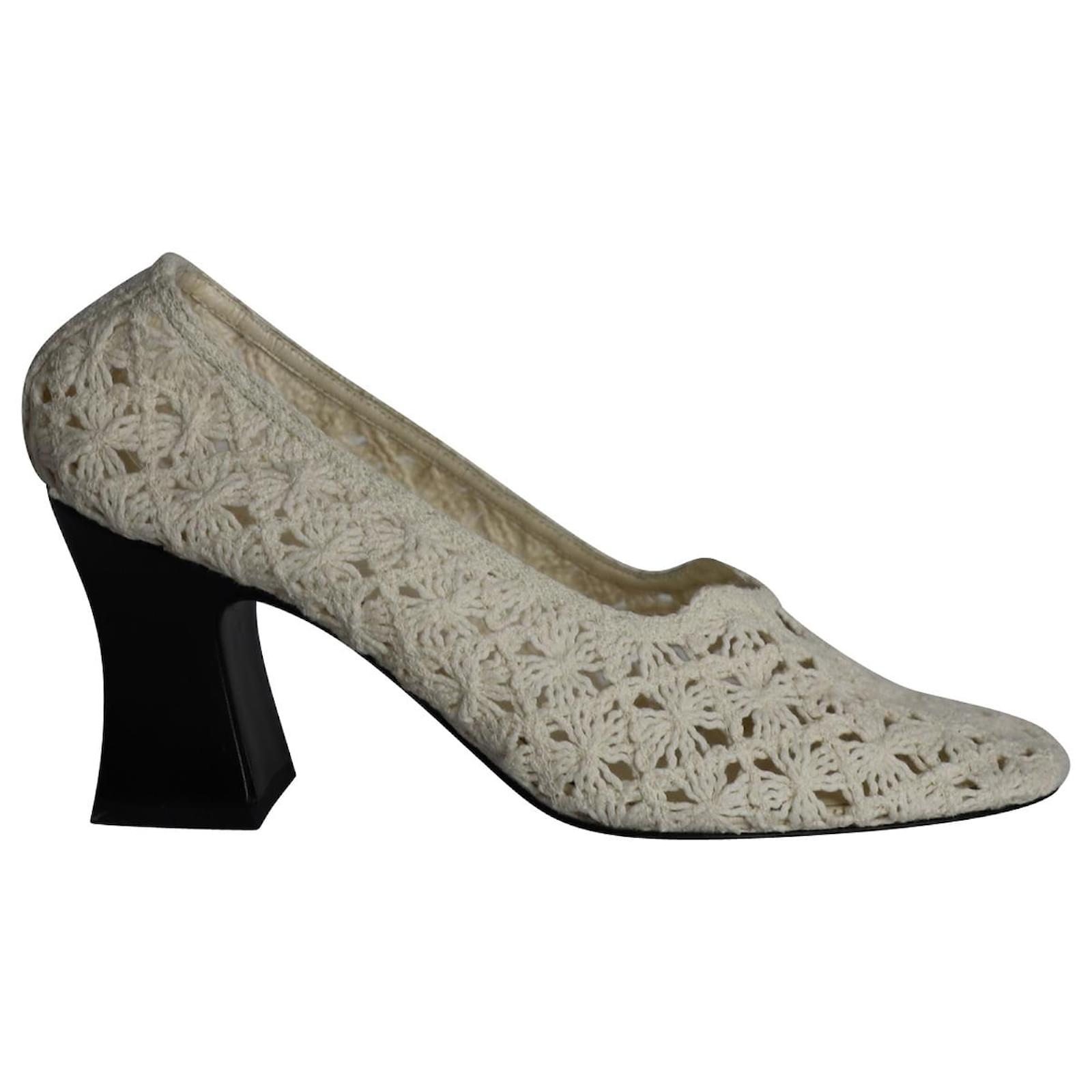 The Row Crocheted Pumps in Off White Cotton