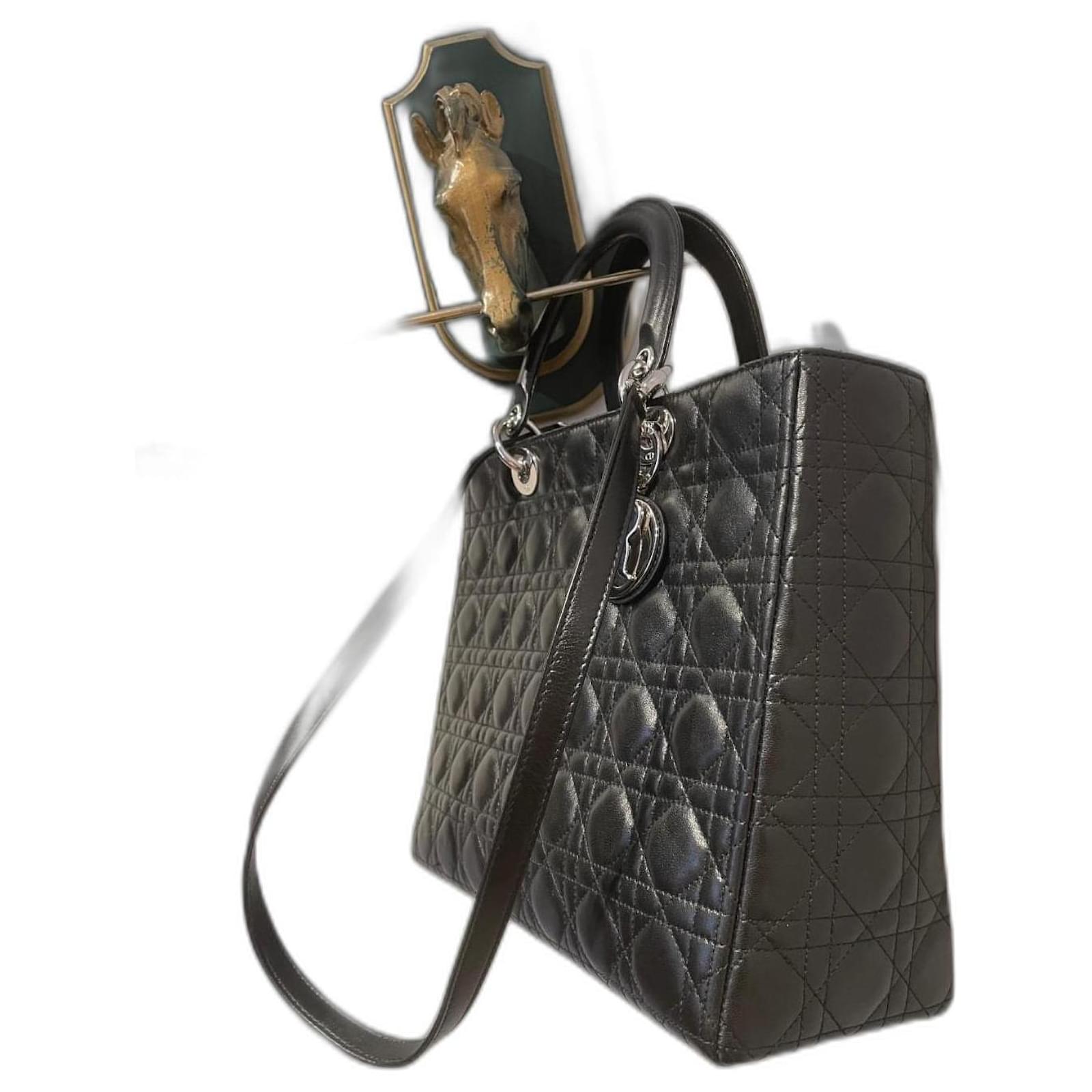 Lady Dior Christian Dior Handbag Lamb skin Large Silver hardware