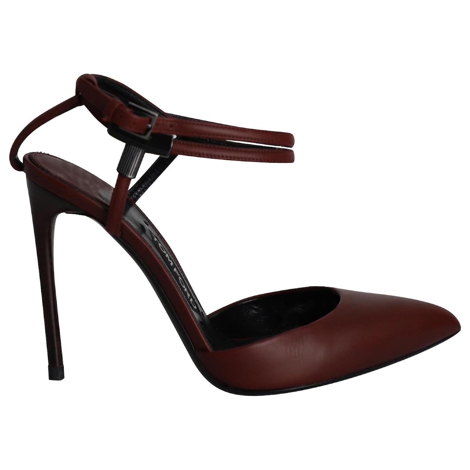 Burgundy Patent Leather Peep Toe T Strap Sexy High Heels Shoes | FSJshoes