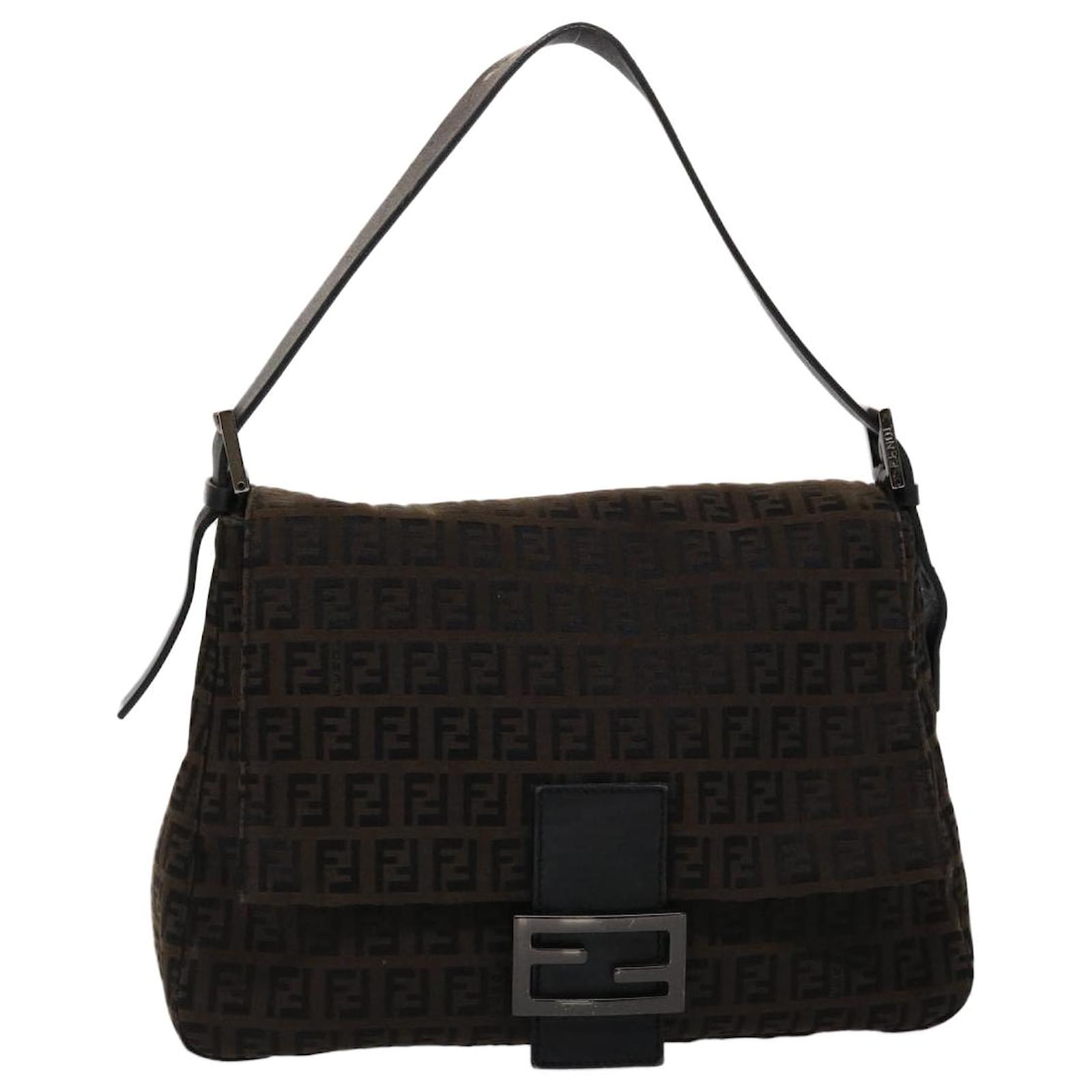 FENDI Zucchino Canvas Mini Mama Baguette Shoulder Bag Brown