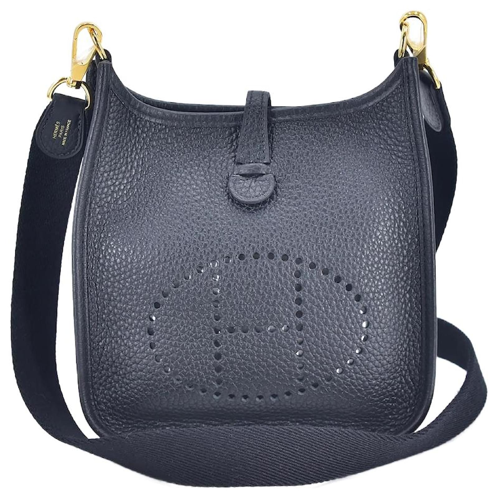 Hermes Black Leather Clemence Logo Crossbody Bag