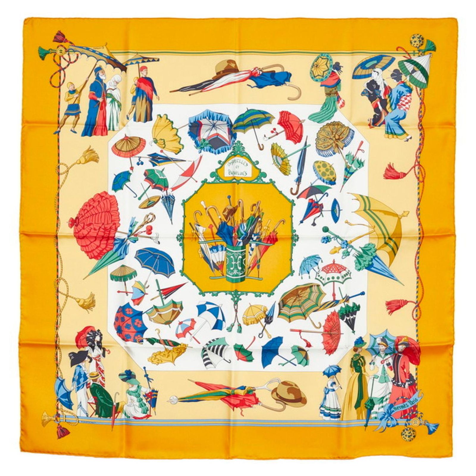 Foulard Hermès En Soie Orange - Motif Géométrique - Occasion