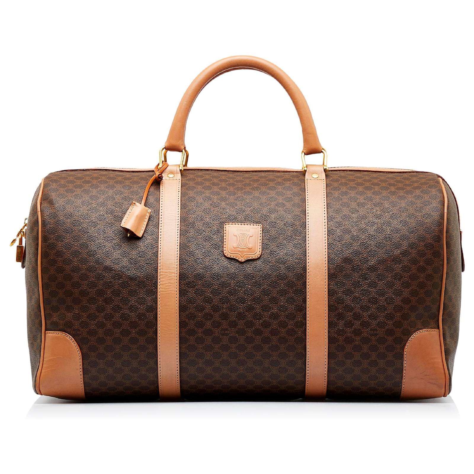 Céline Celine Brown Macadam Travel Bag Leather Cloth Pony-style calfskin  Cloth ref.968061 - Joli Closet