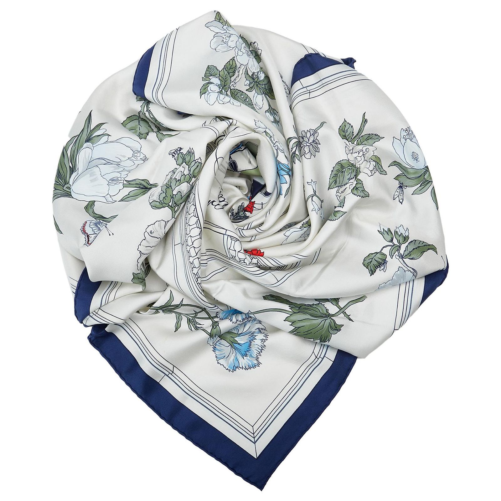Foulard HERMES En Cachemire Et Soie 140x140 Cm - Motif Oiseaux Et Fleurs - Occasion
