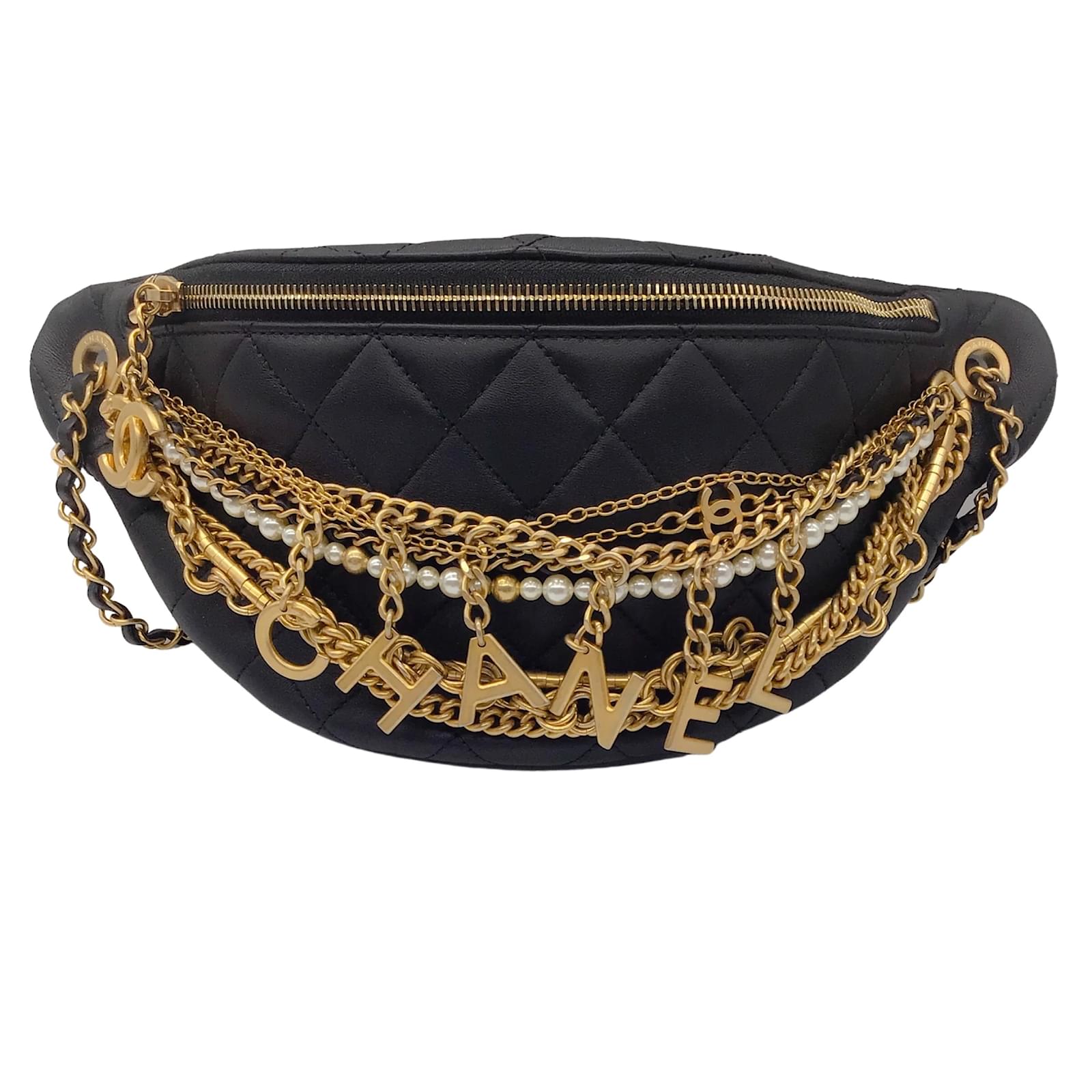 Chanel Black Quilted Lambskin Leather All About Chains Waist Belt Bag  ref.968428 - Joli Closet