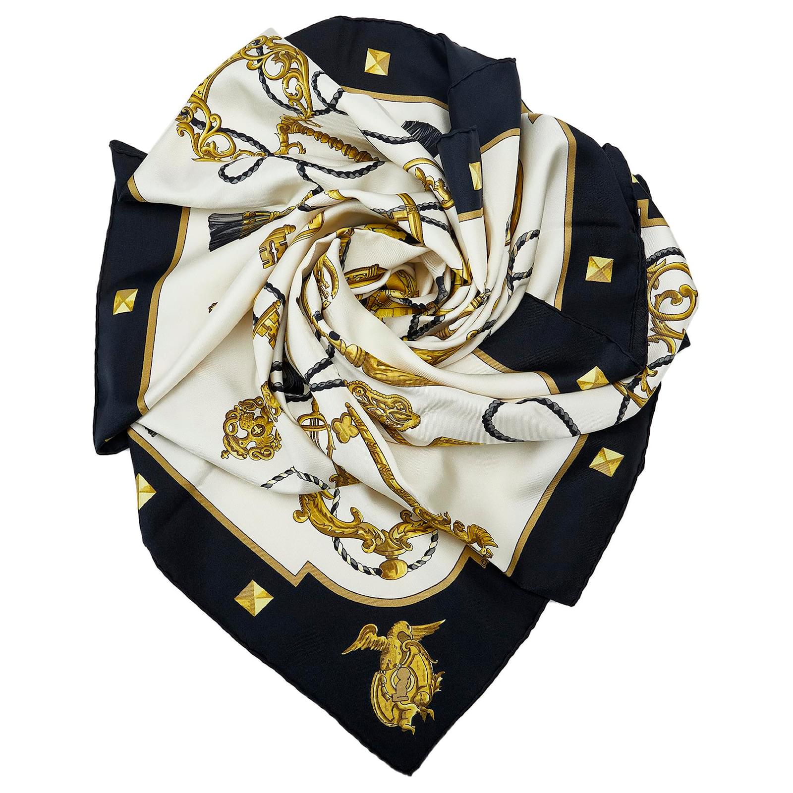 Hermes Grand Uniforme Silk Scarf in White, Women's