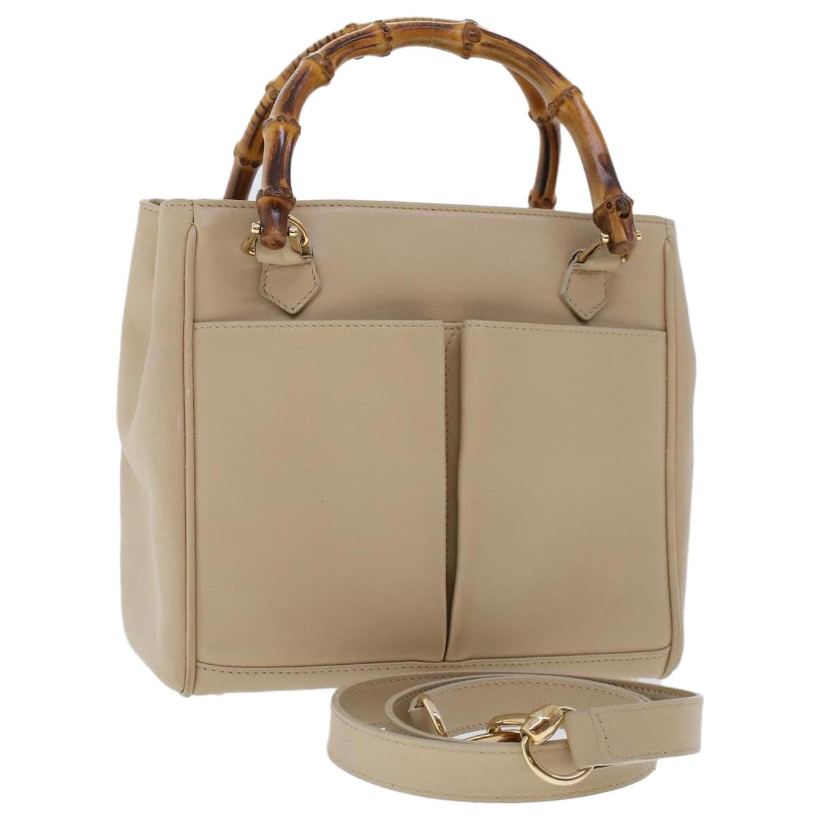 Gucci Hand Bag Bamboo Beige Suede