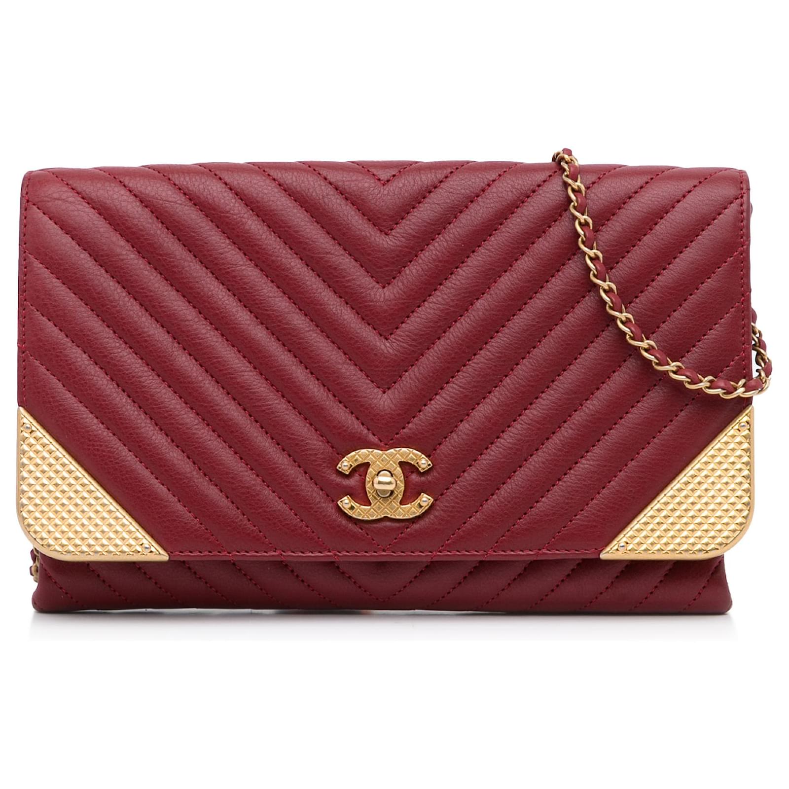 Chanel Women Top Handle Flap Card Holder Quilted Leather Chain Shoulder Bag Red