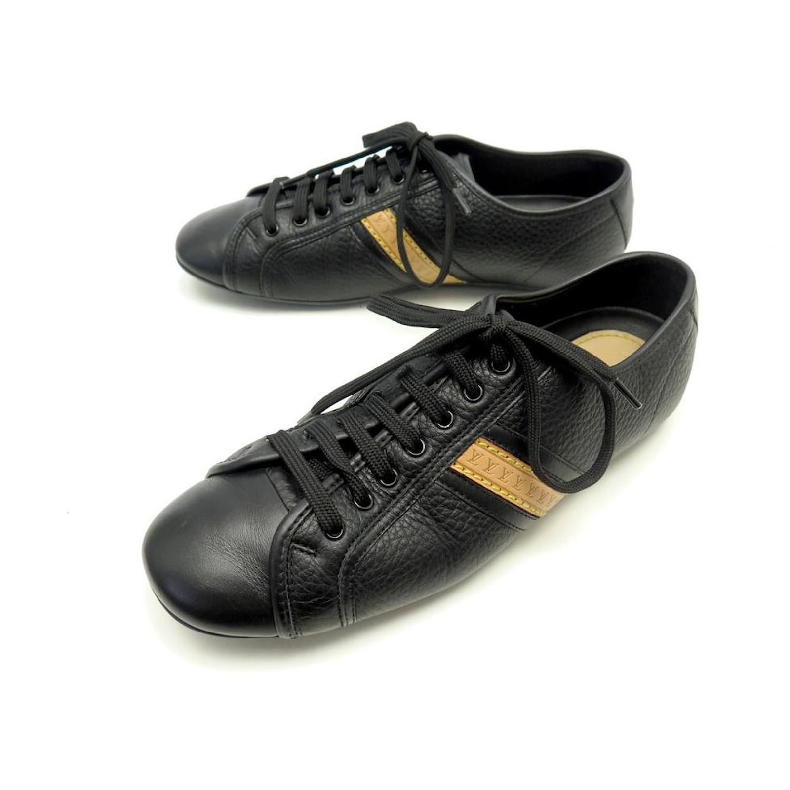 Louis Vuitton FRONTROW SNEAKERS Black White Golden Leather ref